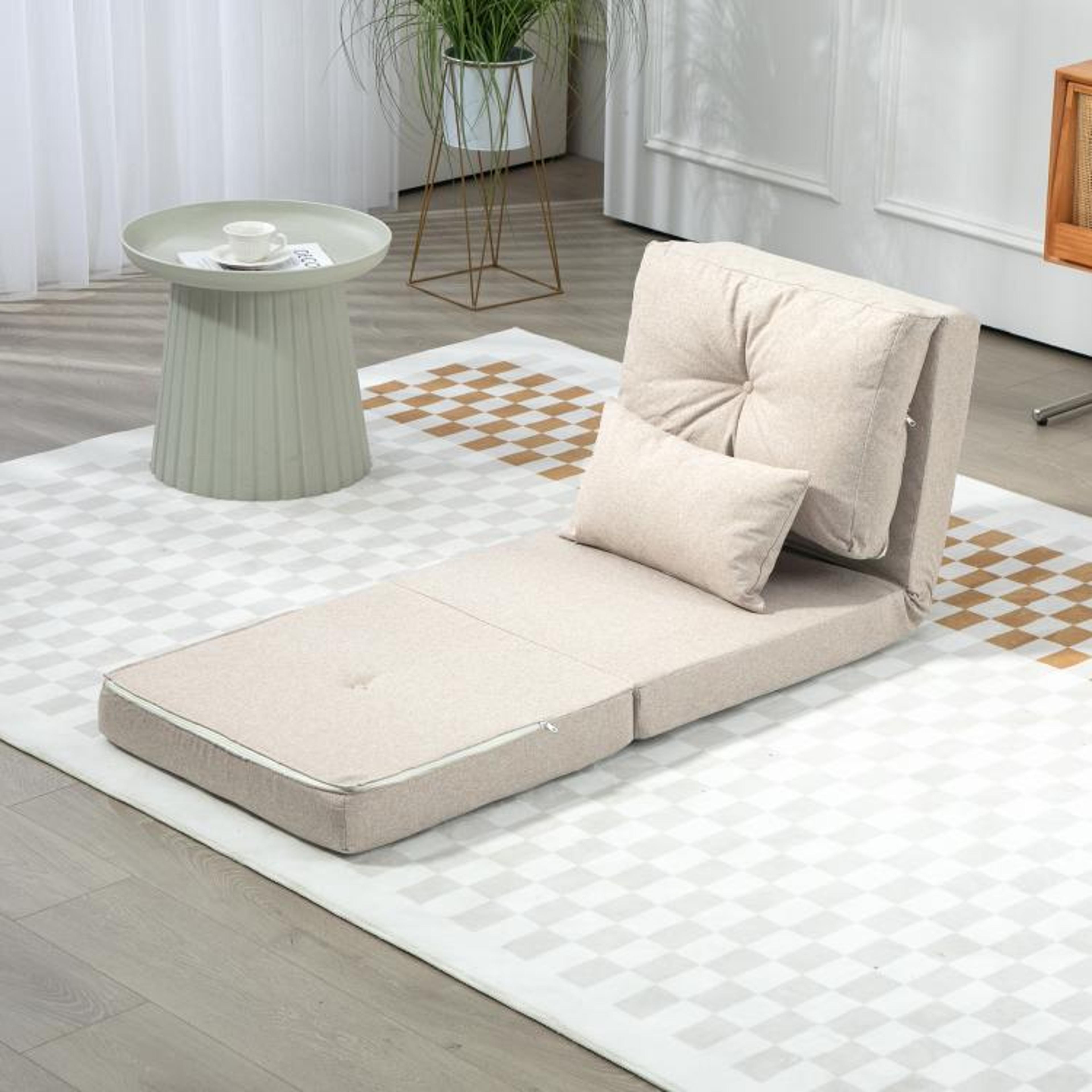 Convertible Floor Chair Sofa Bed With 5Position Adjustable Backrest  Beige 1