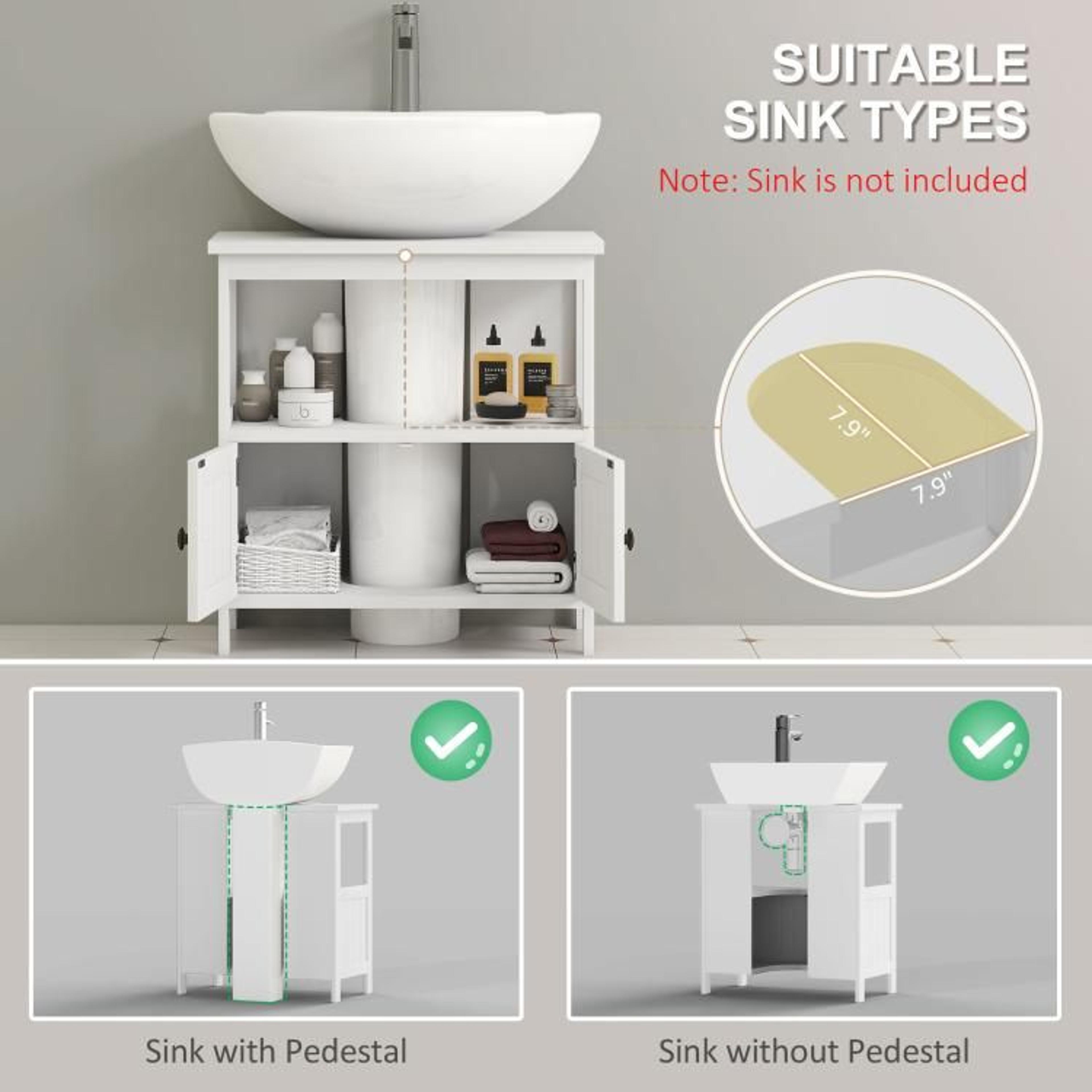 Pedestal Sink Storage Cabinet With 2 Doors And Open Shelf In White 5