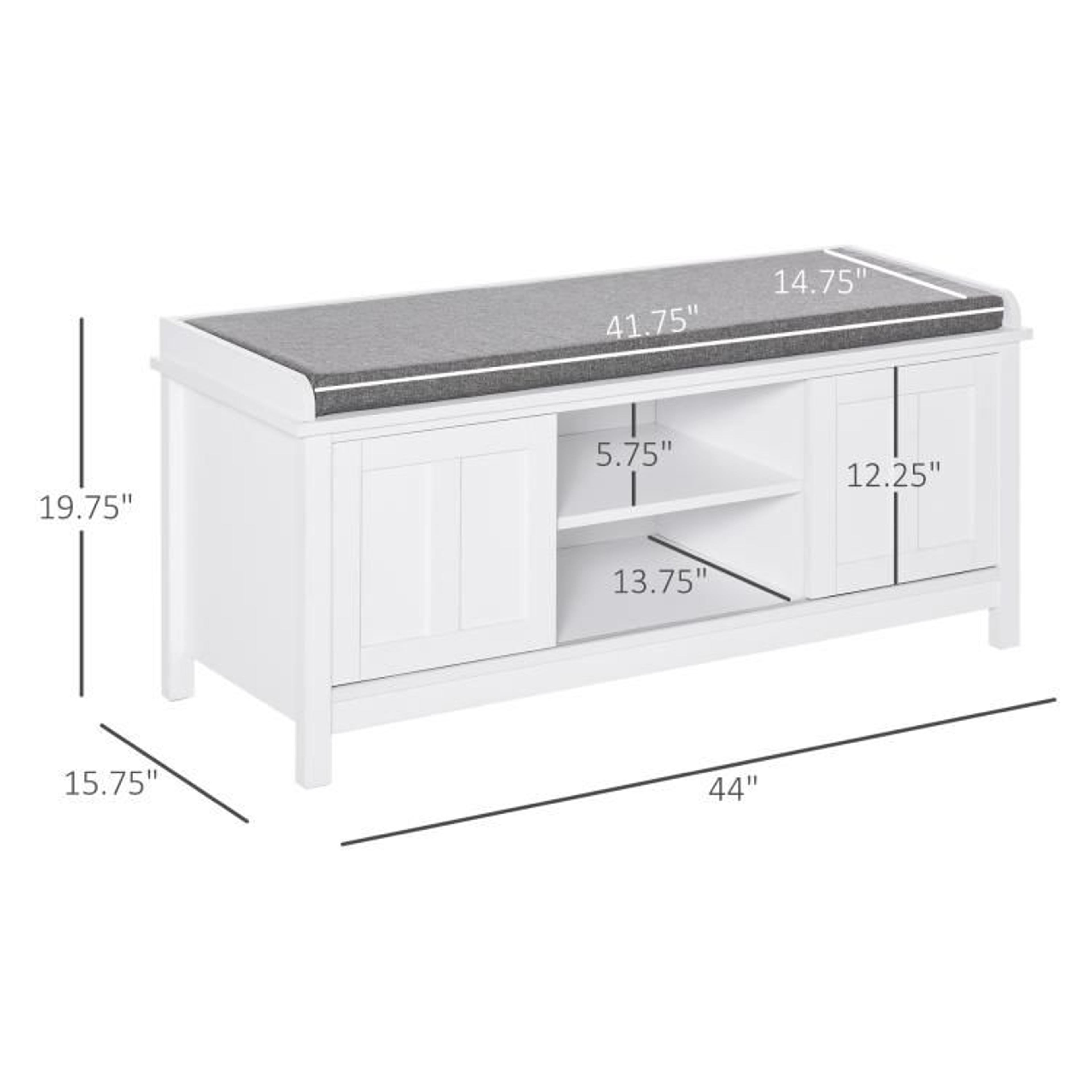 Entryway Shoe Storage Bench With Cushioned Seat And Sliding Doors In White 4