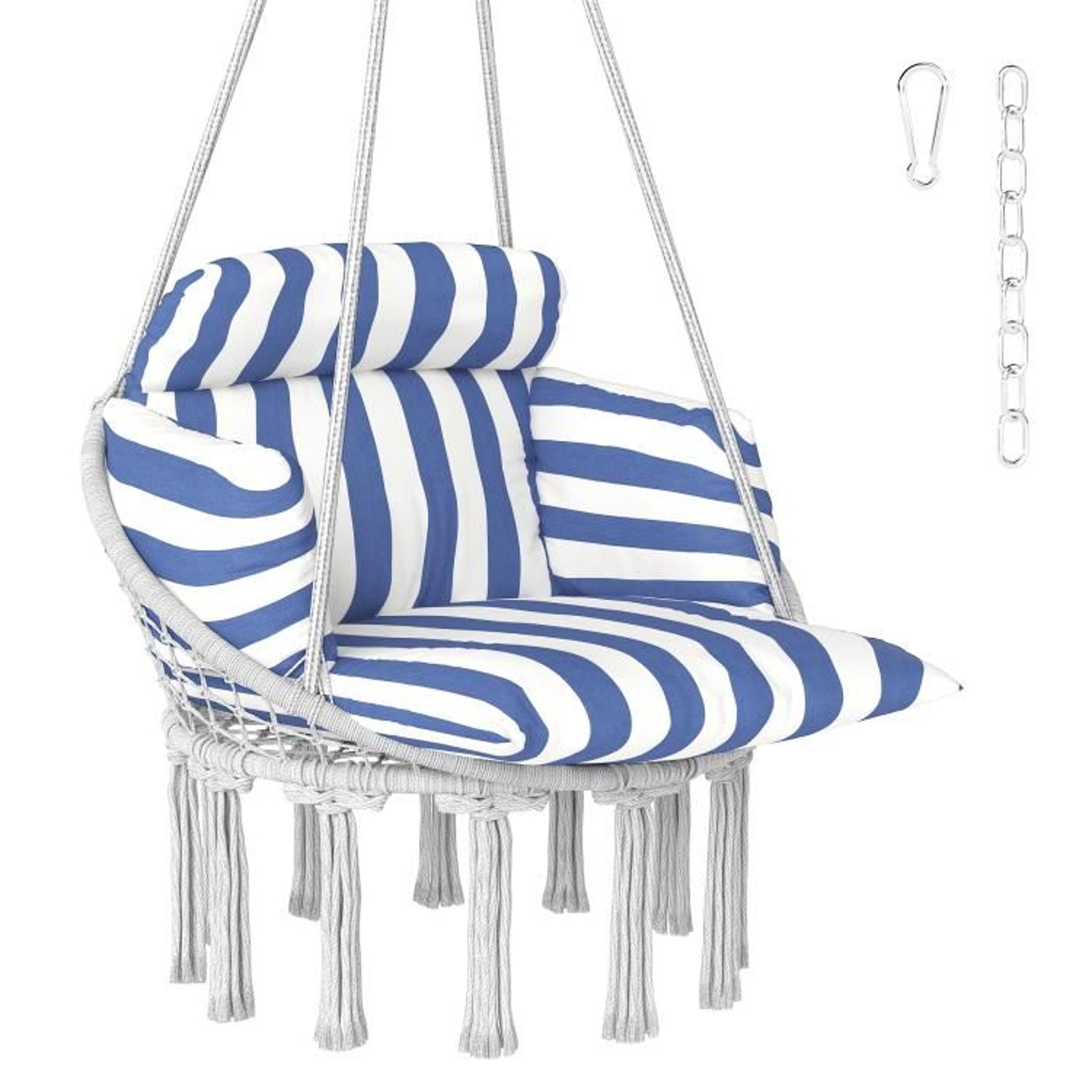 macrame hanging hammock swing chair with cushion and steel frame