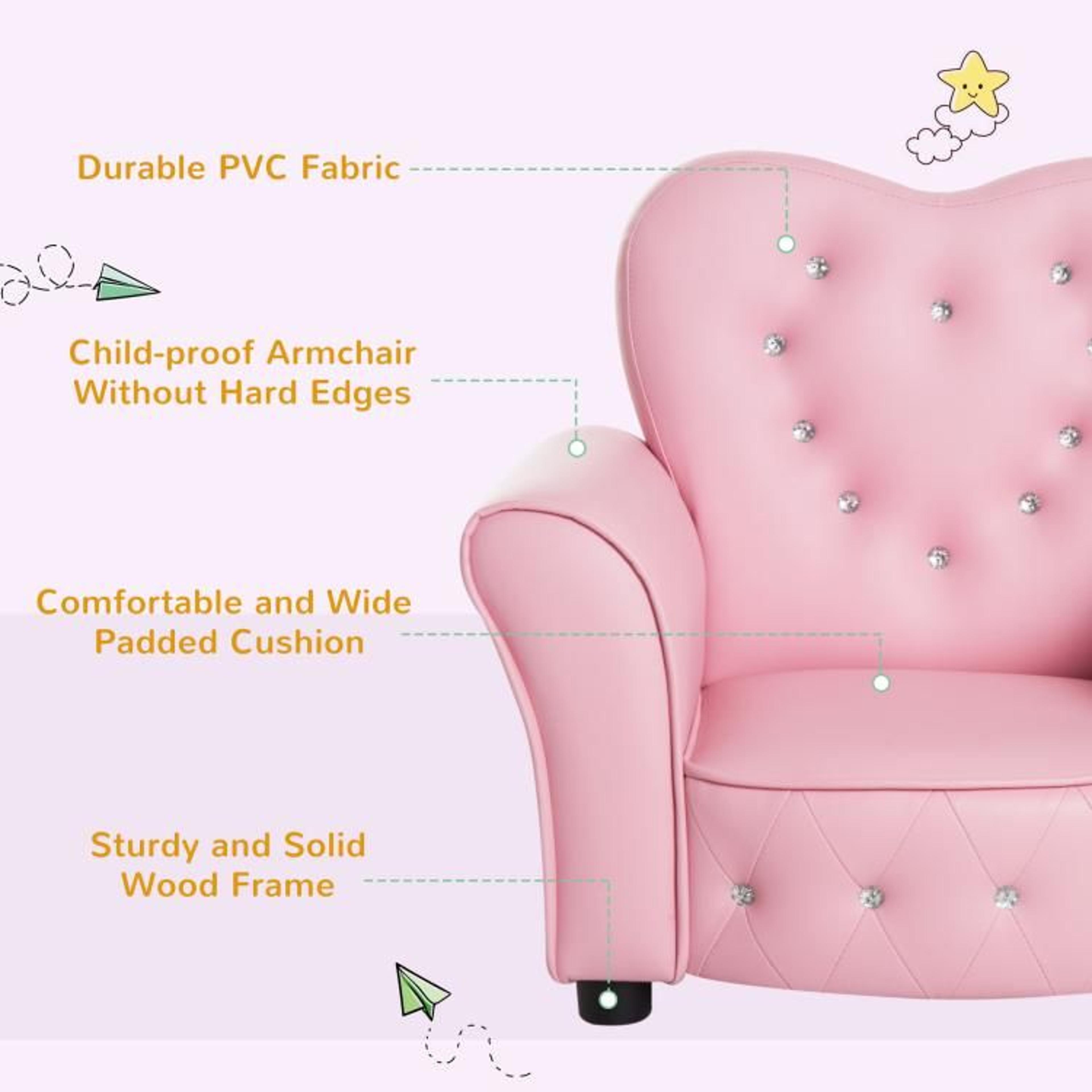 Kids Princess Sofa Chair With Pink Tufted Upholstery And Diamond Accents 4
