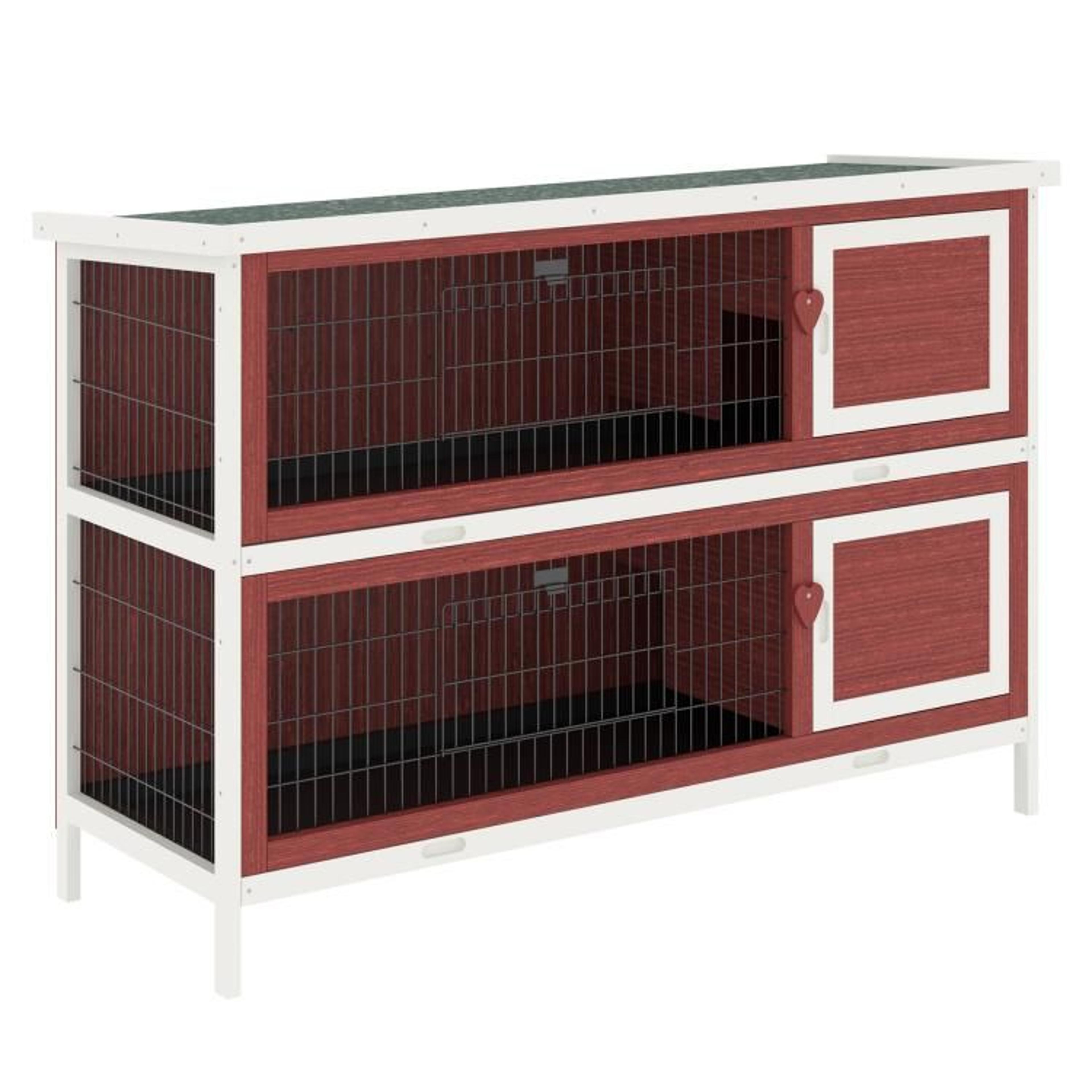 54-inch two-story outdoor wooden rabbit hutch with enclosed run and pull-out trays