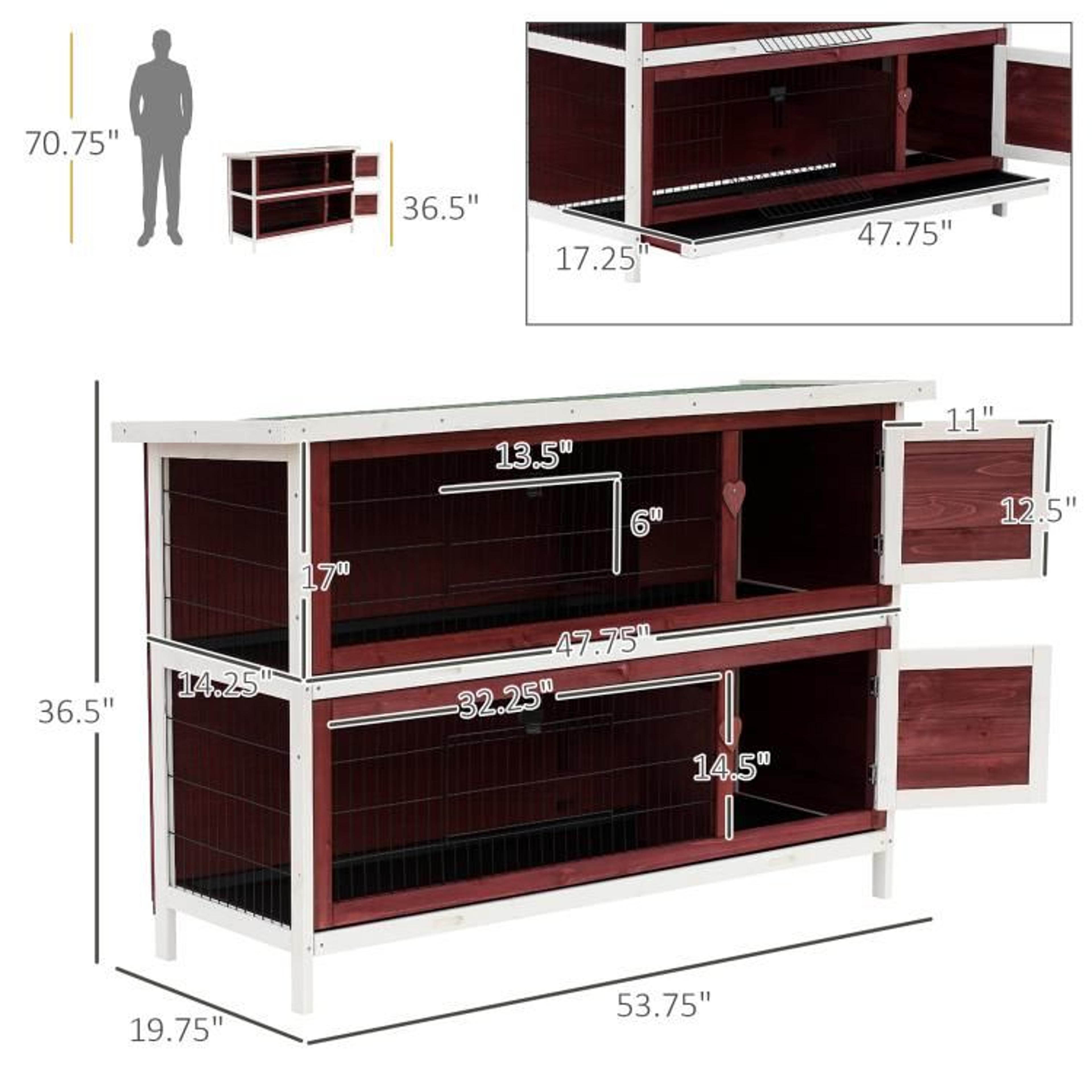 54Inch TwoStory Outdoor Wooden Rabbit Hutch With Enclosed Run And PullOut Trays 4