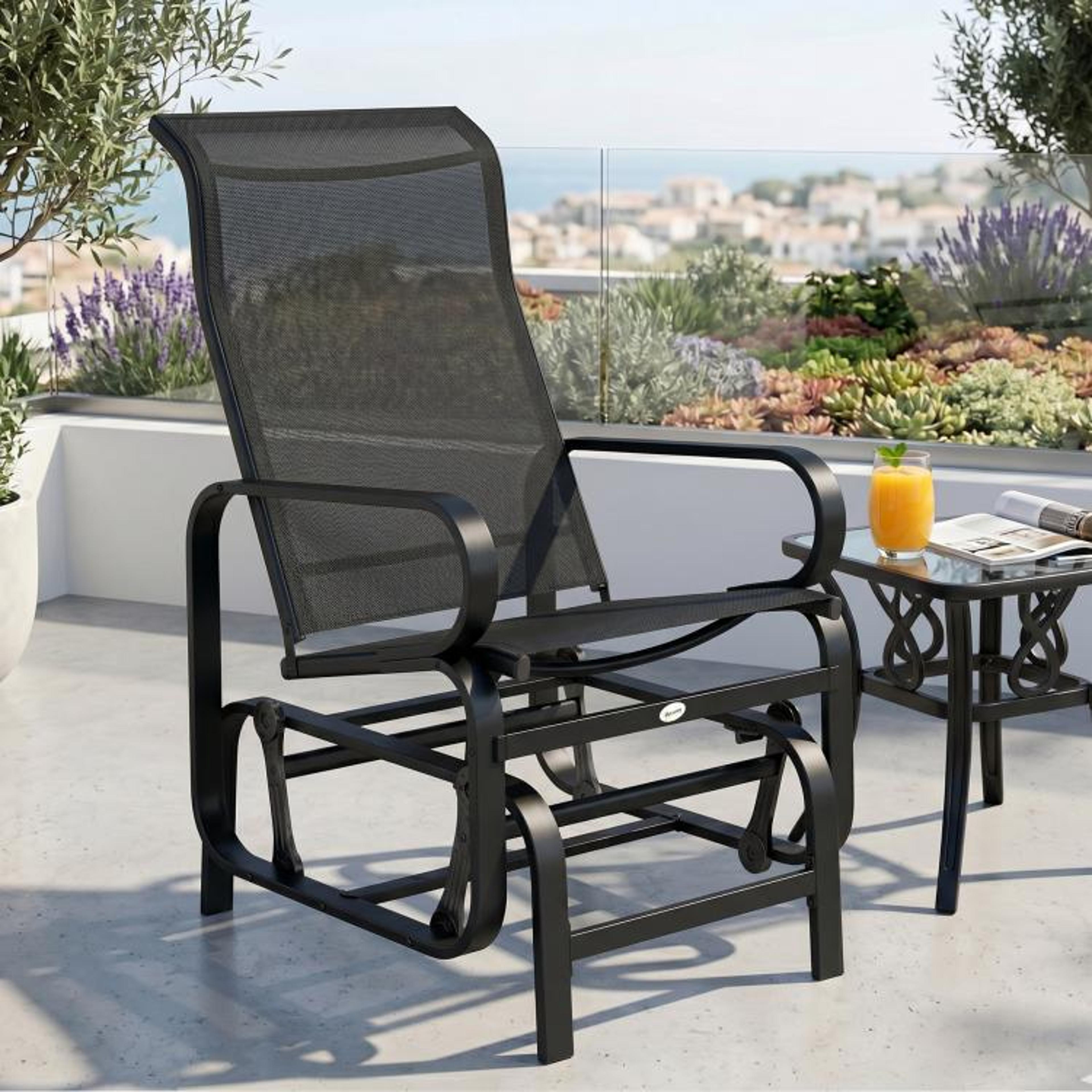 Outdoor Glider Chair With Breathable Mesh Seat And Steel Frame Black 3