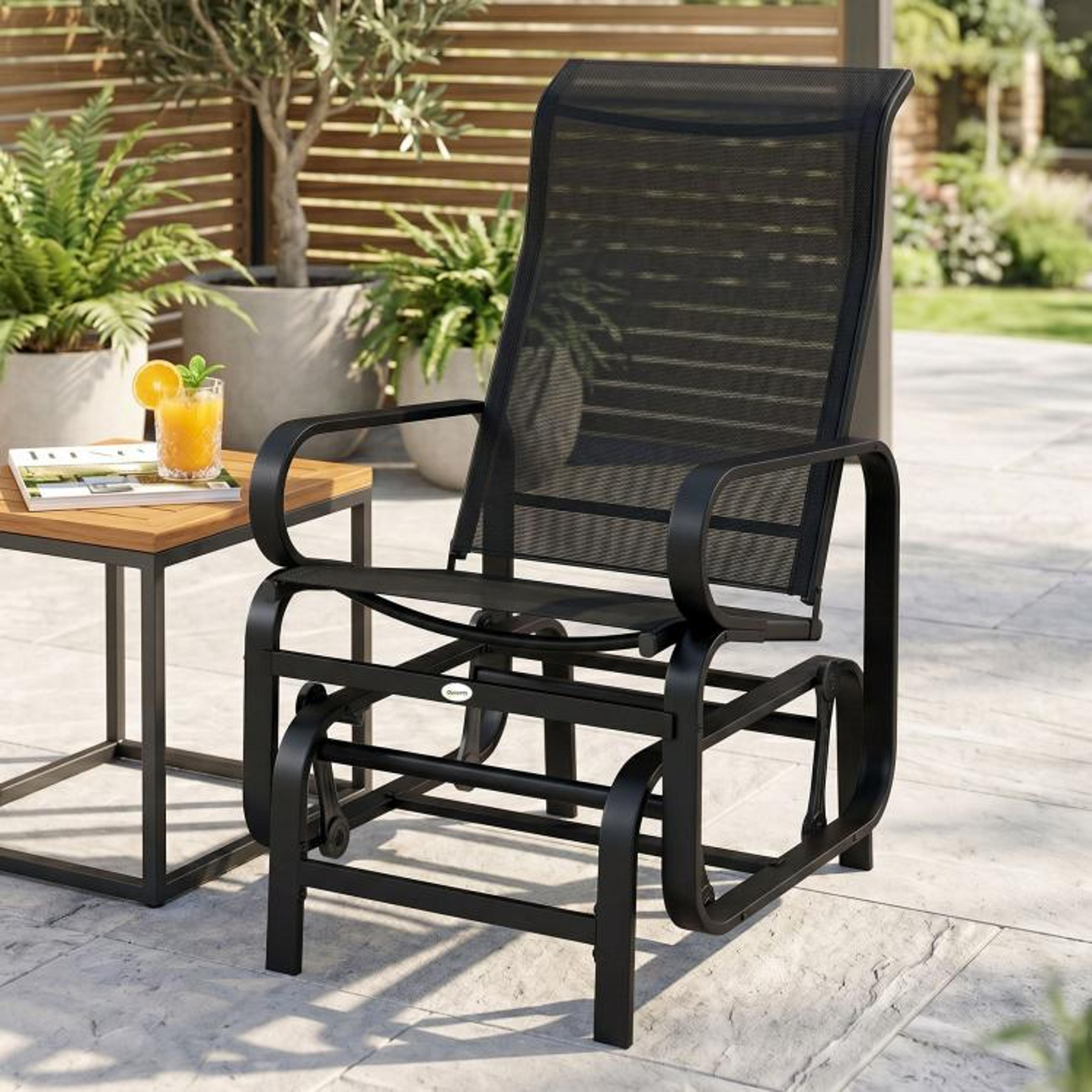 Outdoor Glider Chair With Breathable Mesh Seat And Steel Frame Black 2