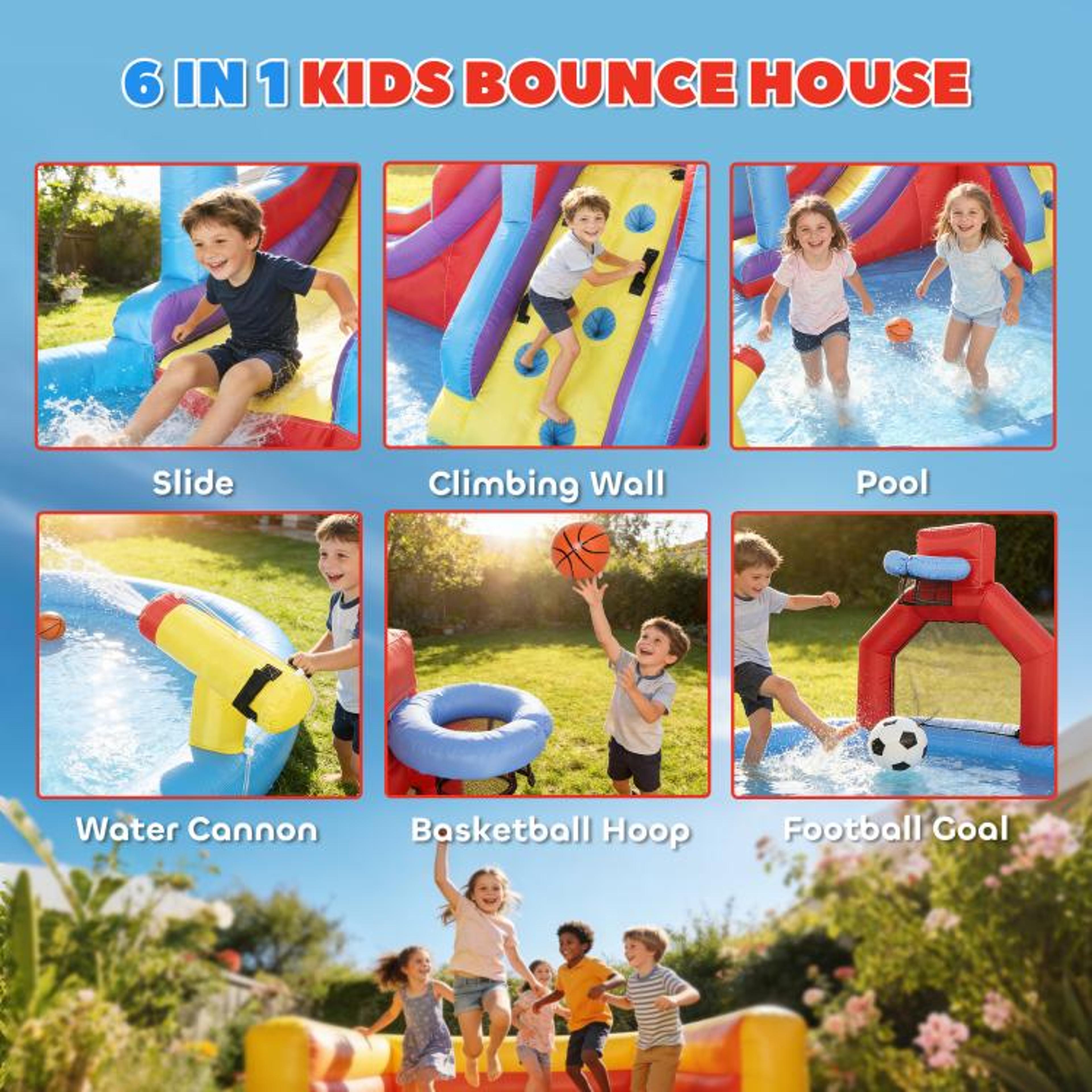 6in1 Inflatable Water Slide Bounce House With Splash Pool And 480W Blower 5