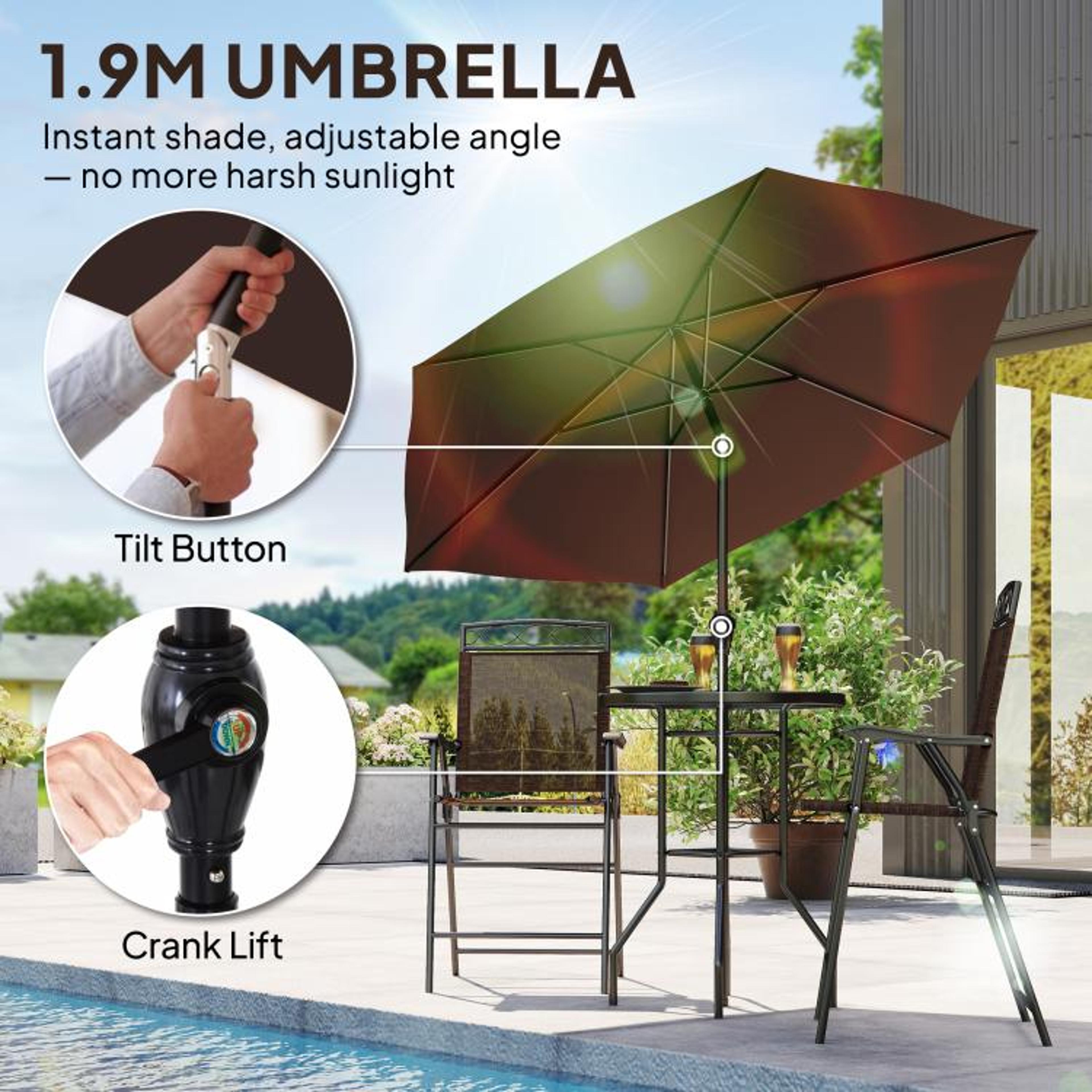 Outdoor Patio Bar Set With Adjustable Umbrella And Folding Chairs Brown 6