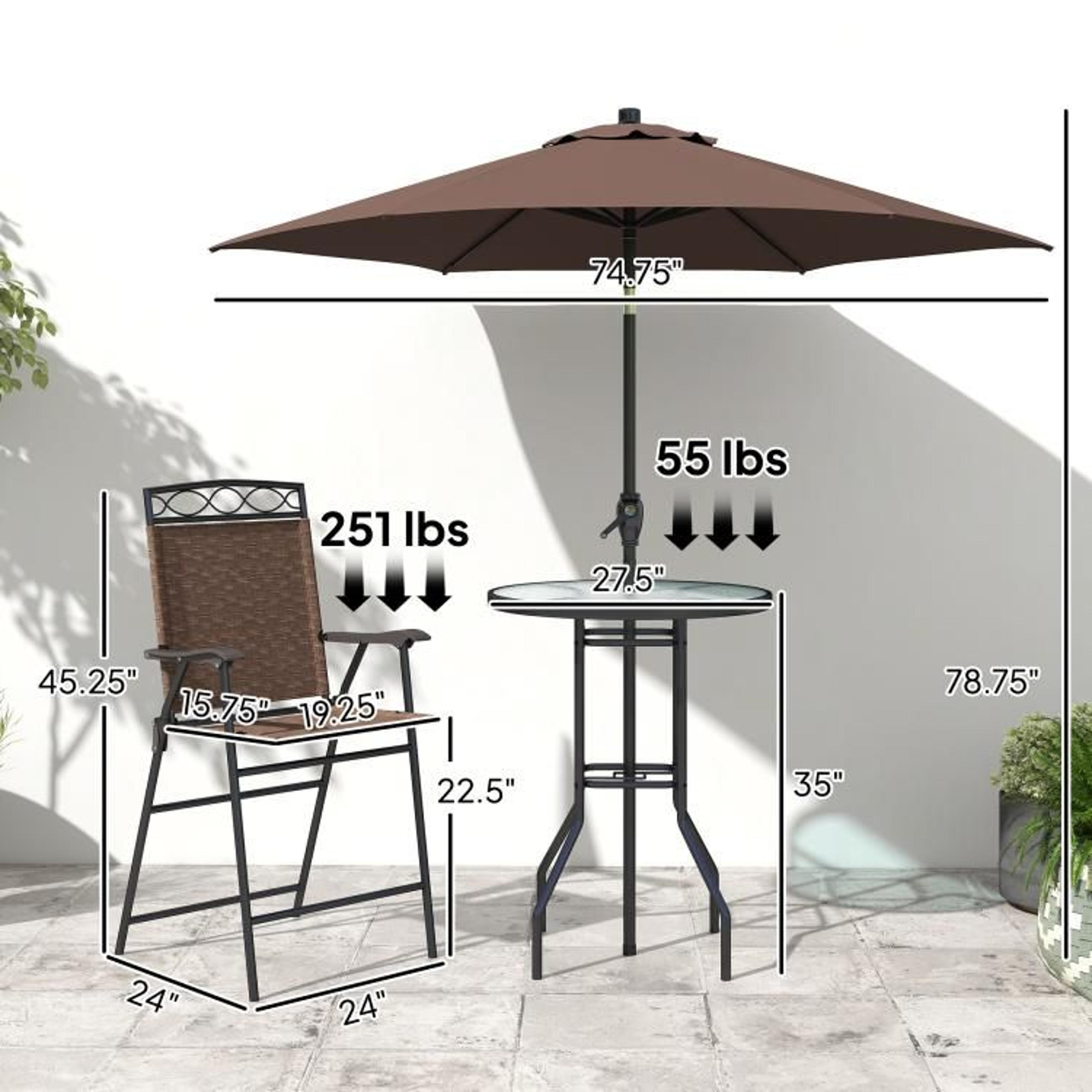 Outdoor Patio Bar Set With Adjustable Umbrella And Folding Chairs Brown 4