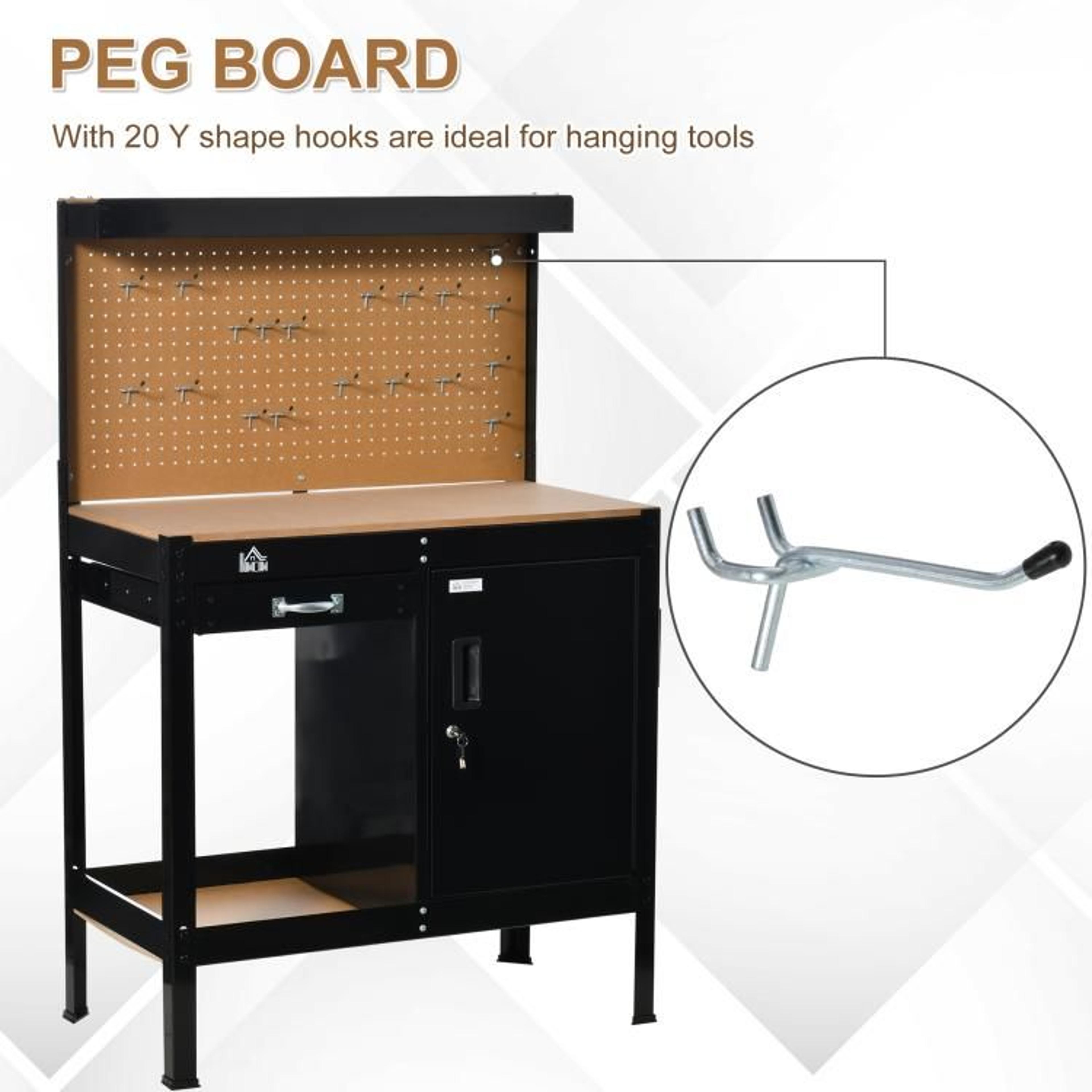 Multipurpose Workbench With Pegboard Drawer And Lockable Storage Cabinet 6
