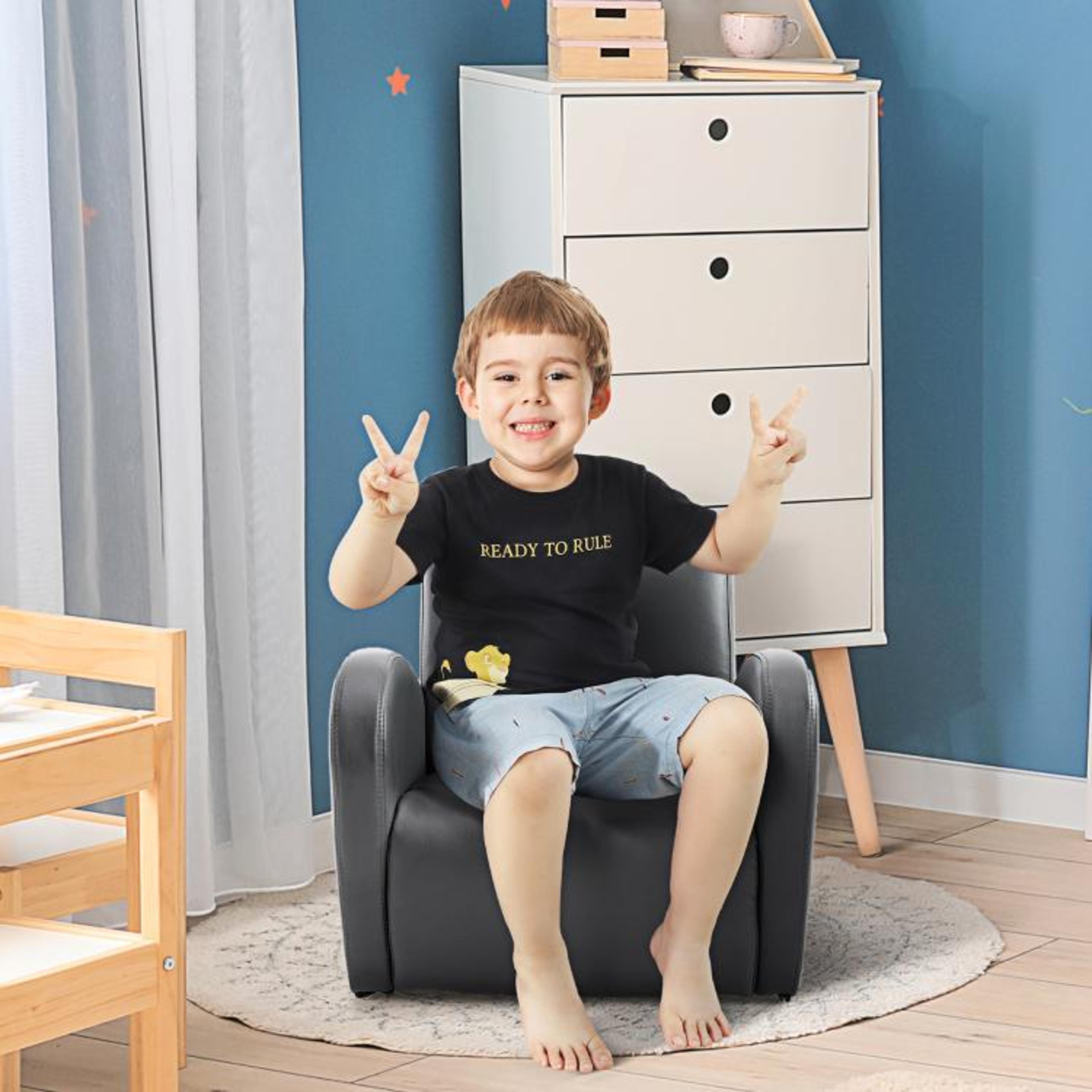 Kids Rocking Chair With PU Leather Upholstery  Side Pockets  Gray 3