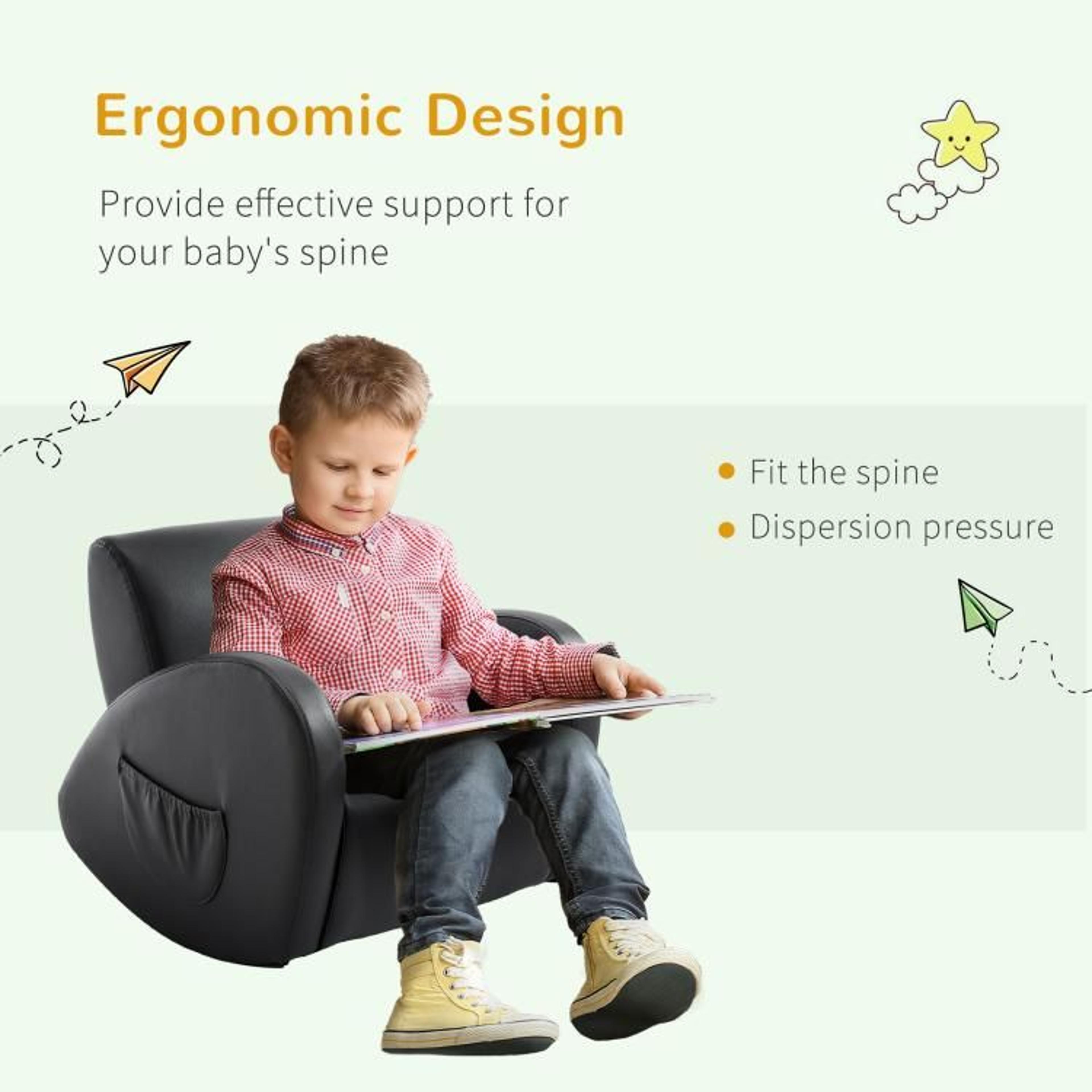 Kids Rocking Chair With PU Leather Upholstery  Side Pockets  Gray 5