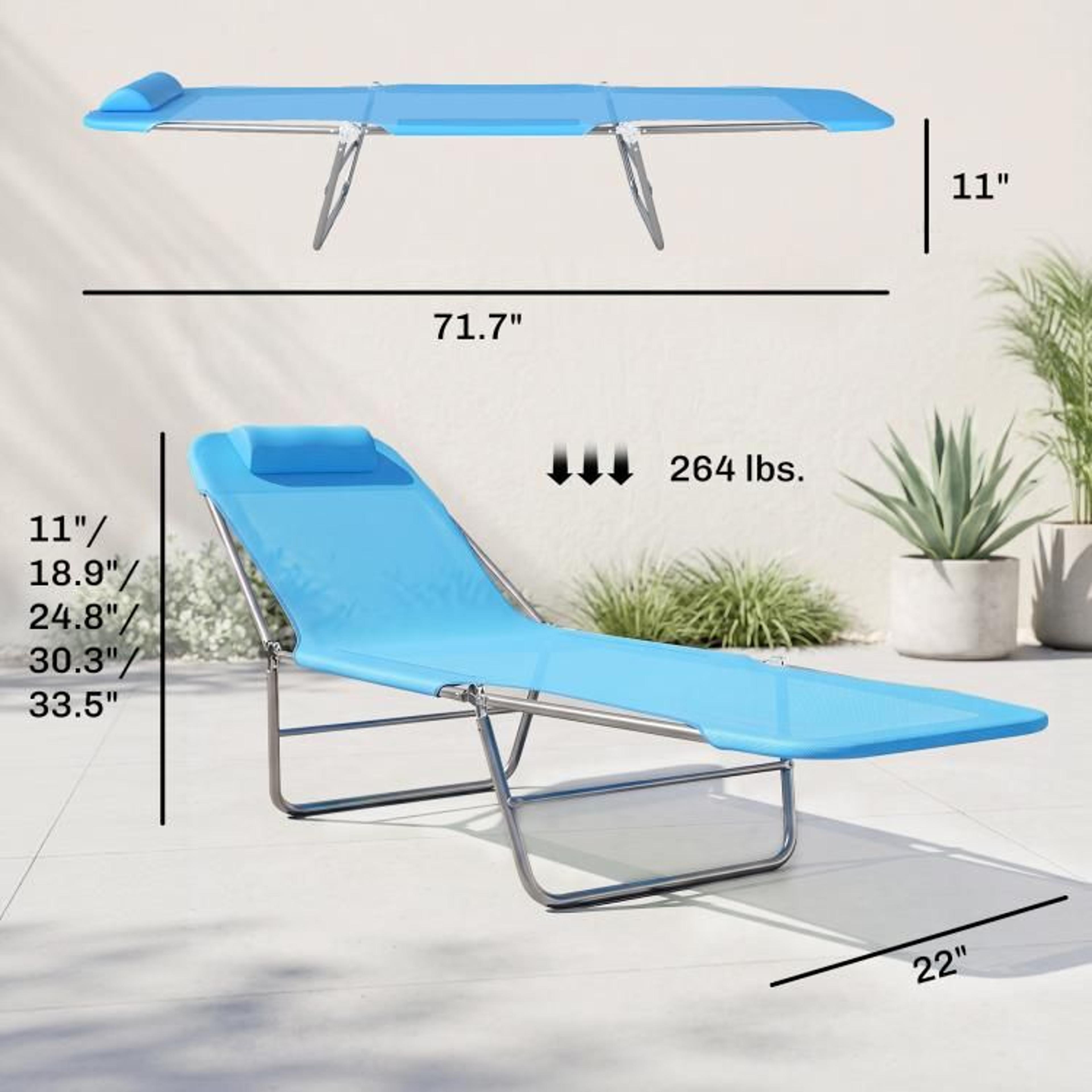 Folding Outdoor Chaise Lounge Chair With Adjustable Backrest And Pillow  Blue 4