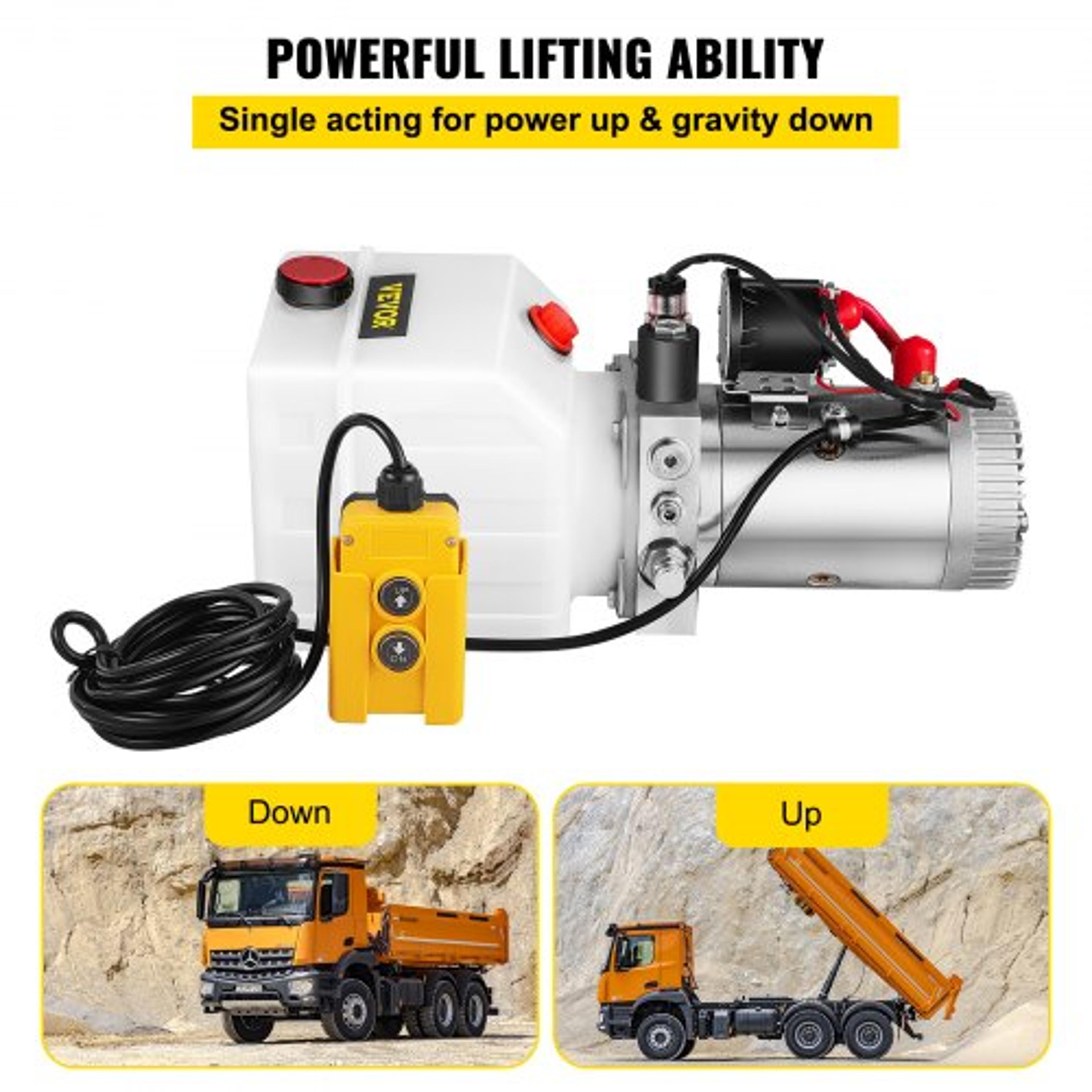 Quart Single Acting Hydraulic Pump For Dump Trailer DC Power Unit With Plastic Reservoir  Remote Un 3