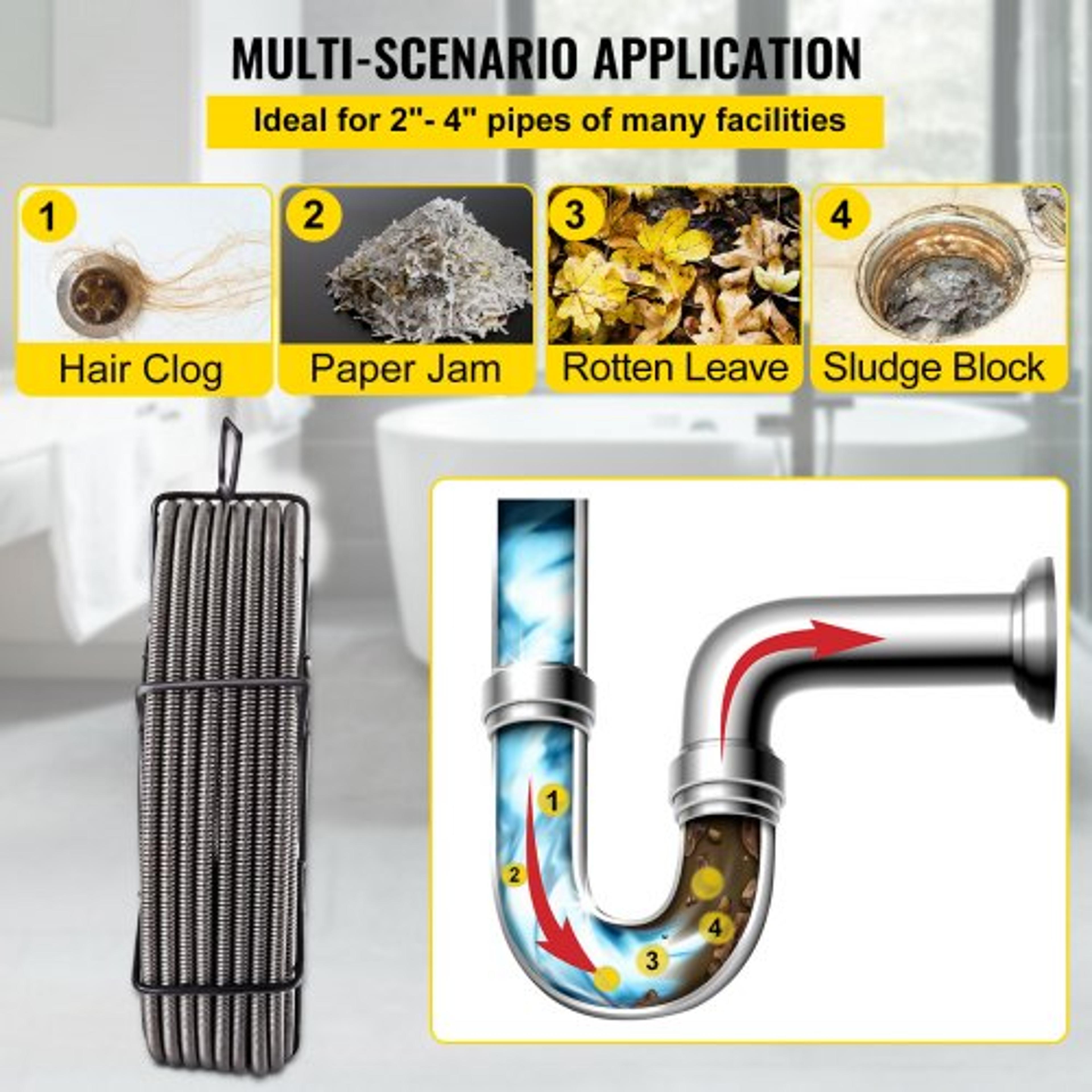 100ft Professional Drain Cleaning Cable 38 Solid Core Cable Sewer Snake For 24 Pipes HeavyDuty Drai 3