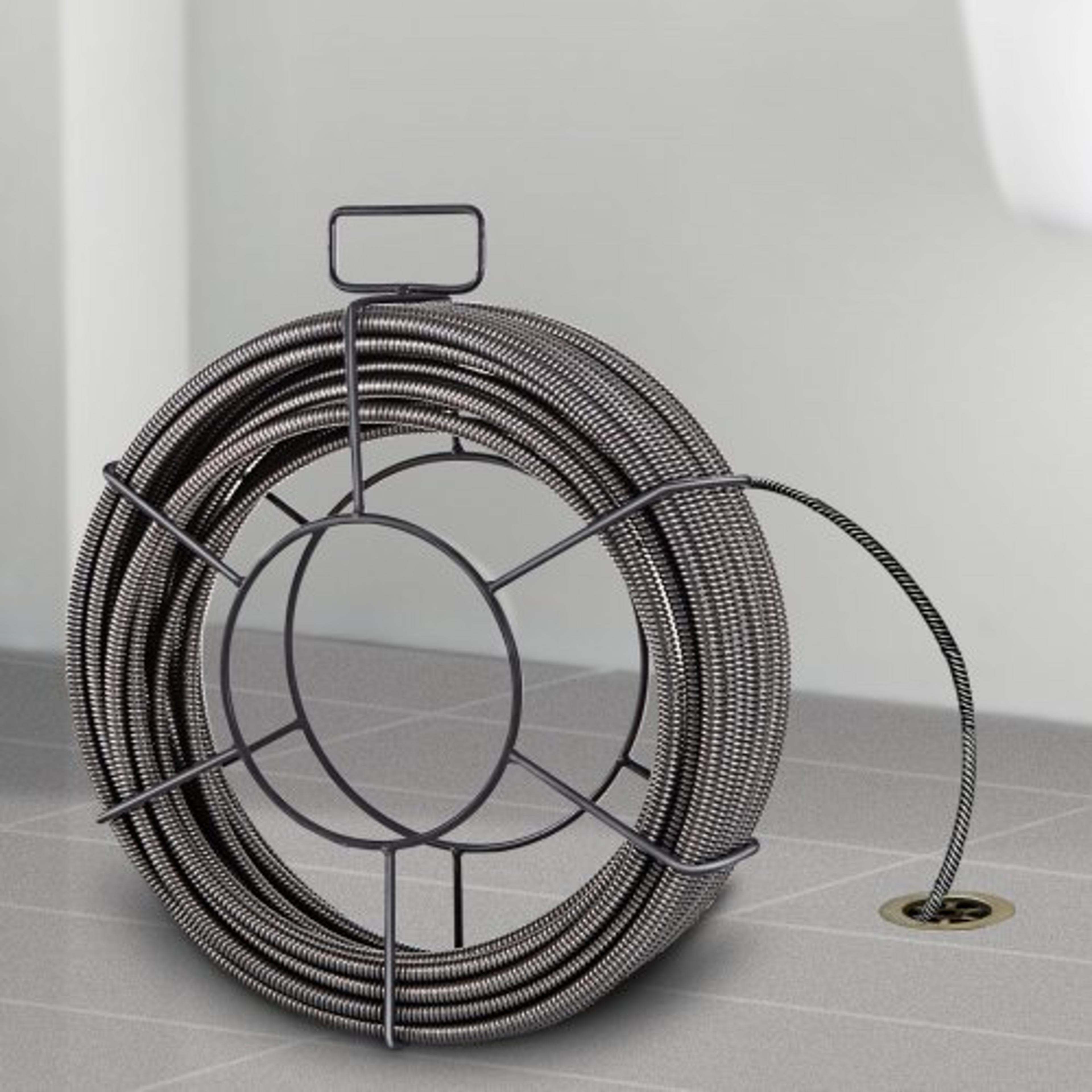 100ft professional drain cleaning cable, 3/8 solid core cable sewer snake for 2-4 pipes heavy-duty drain auger