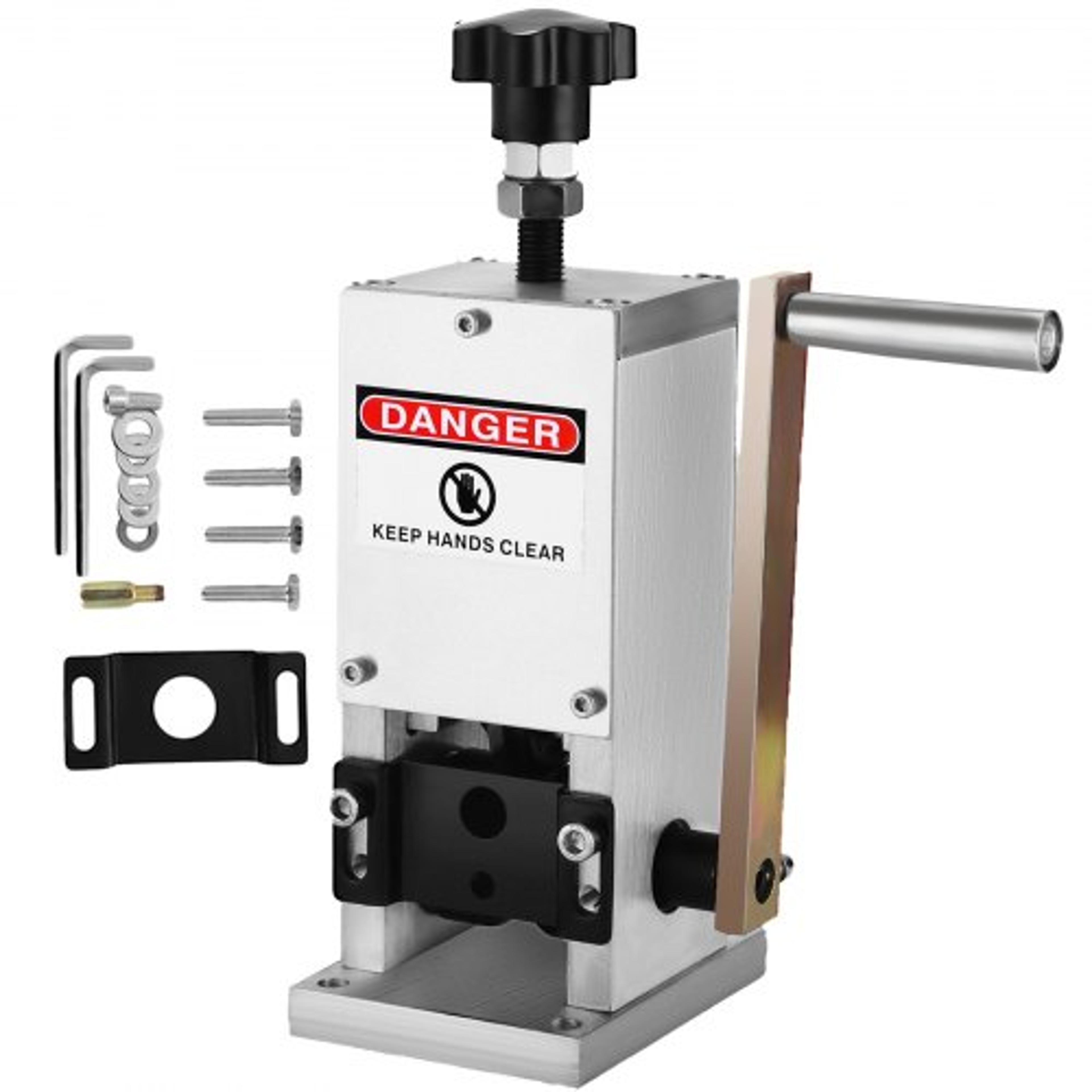 wire stripper machine with hand crank, manual wire stripping tool aluminum build, ideal for scrap copper cable recycling