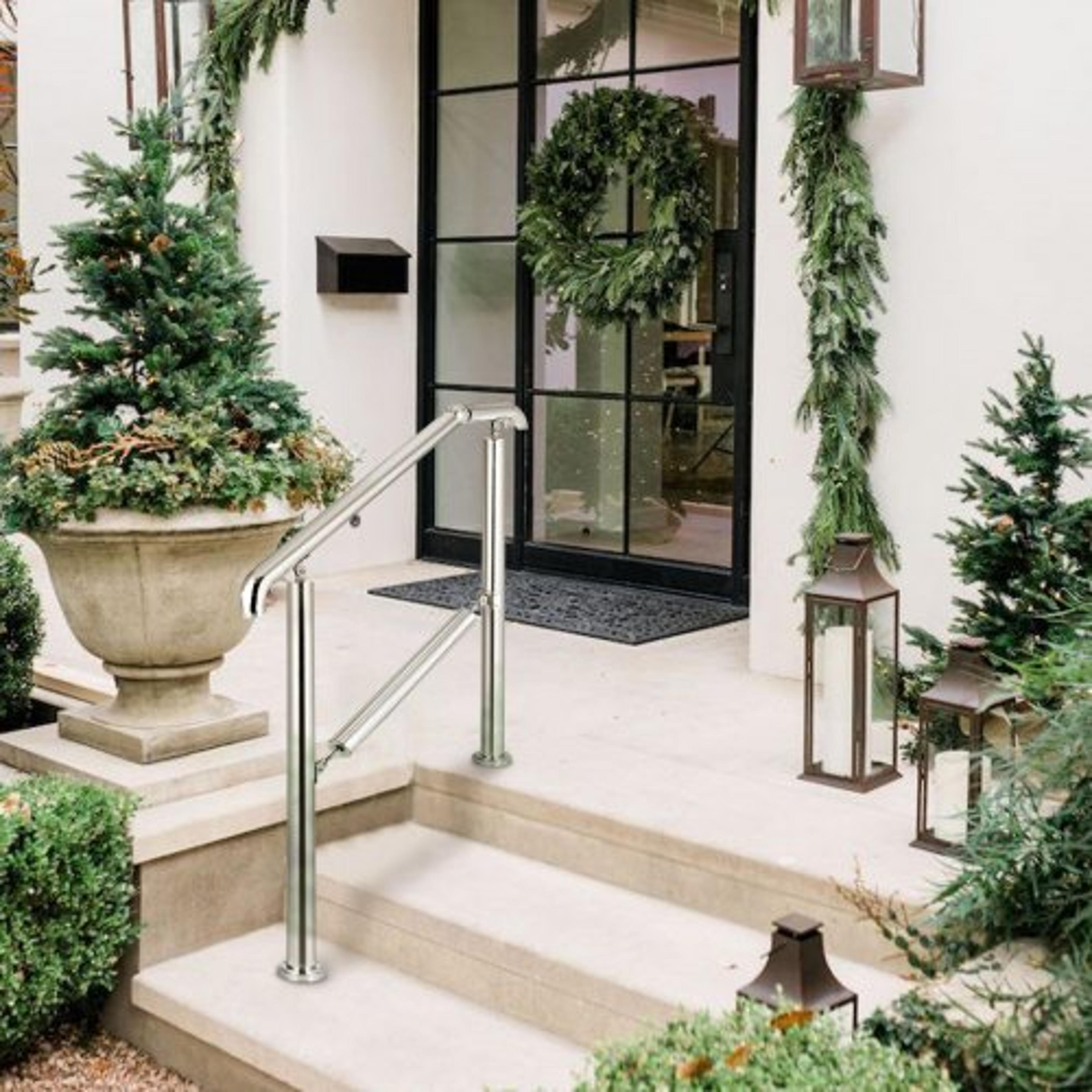 stainless steel transitional handrail, adjustable for 2-3 steps, 441lb capacity, indoor/outdoor step railings
