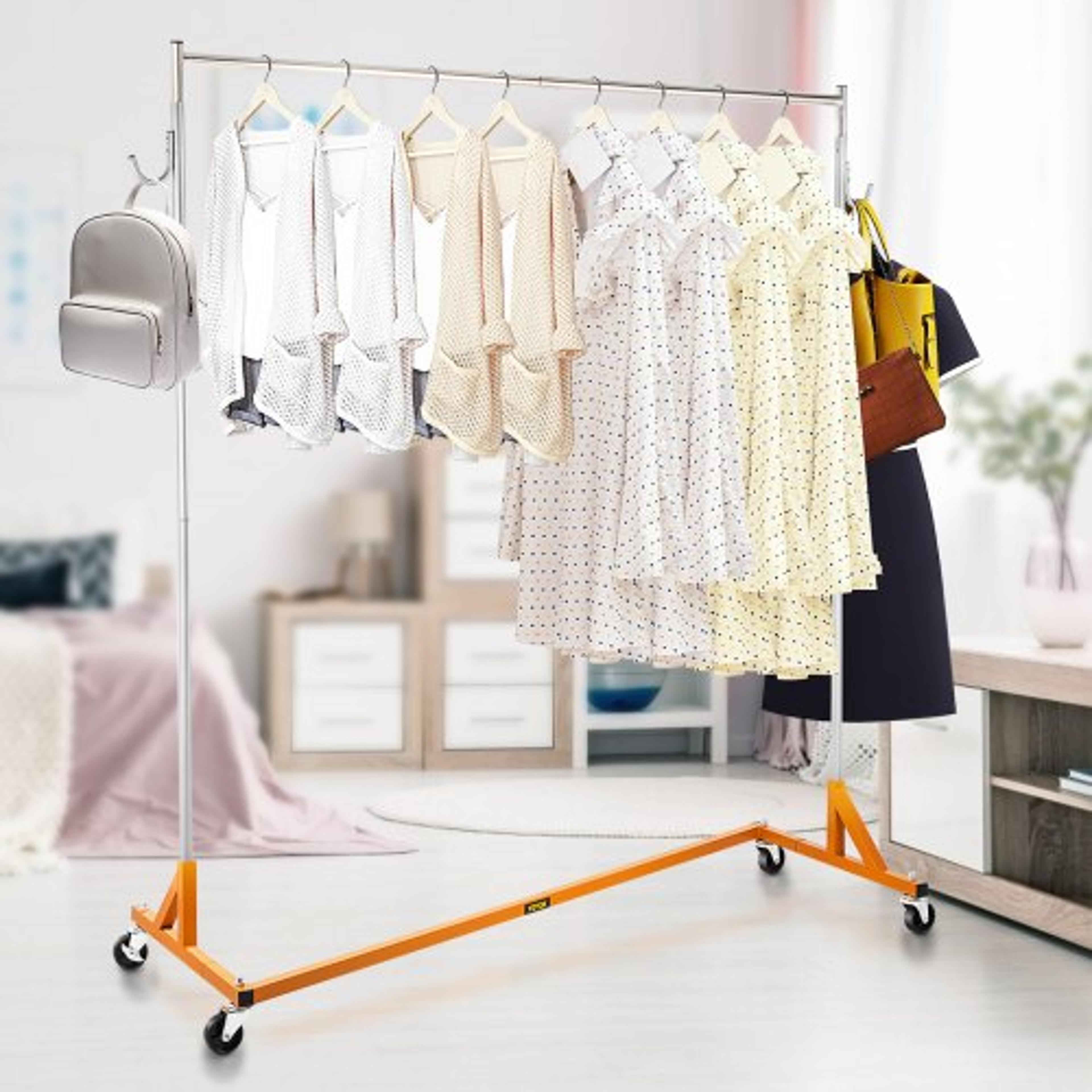 height adjustable rolling z garment rack, sturdy steel z base clothing rack w/ lockable casters for home, store