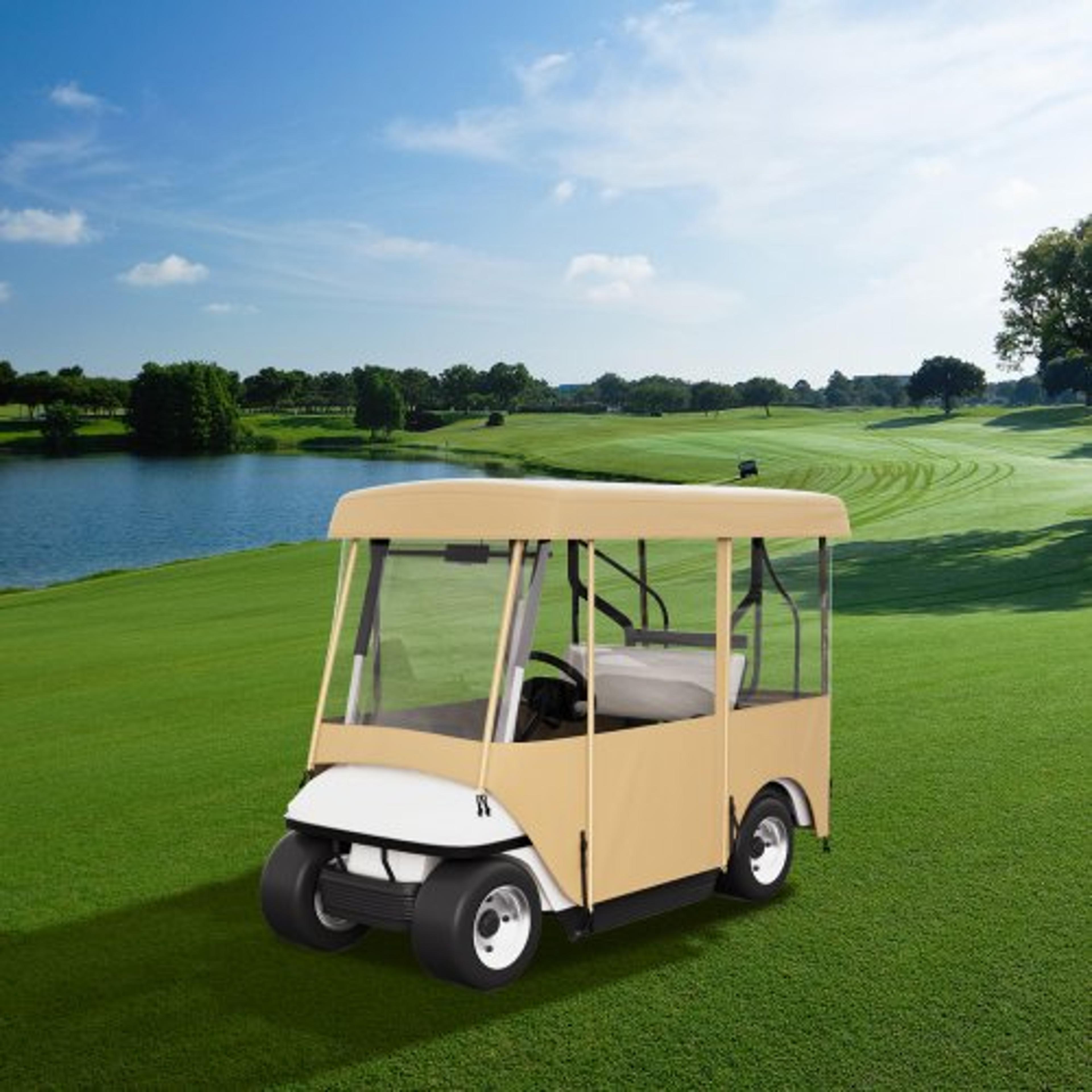 300d waterproof golf cart enclosure, 4-sided fairway deluxe cover with clear pvc windows, compatible
