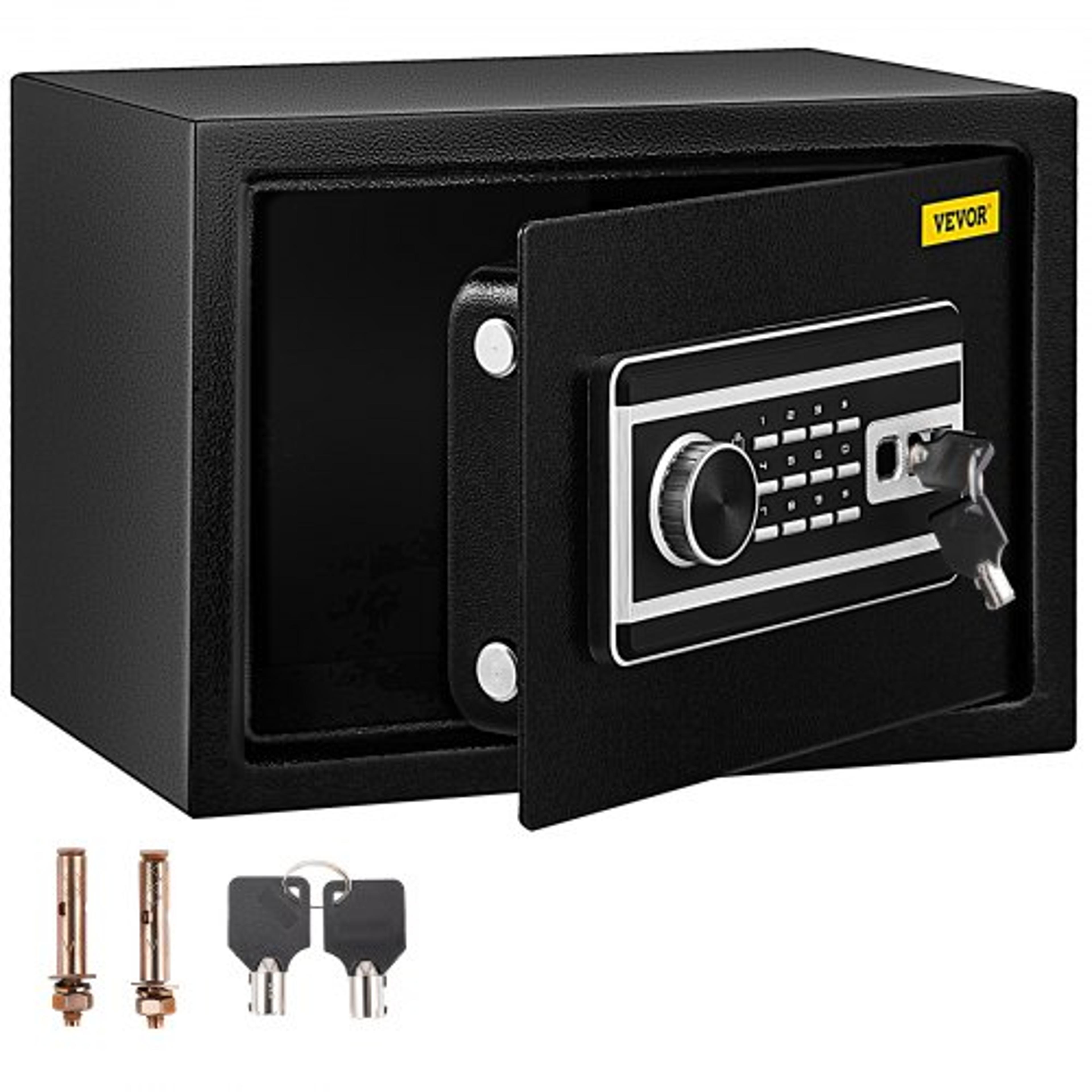 steel cu.ft safe box for cash, jewelry & guns, biometric safe box with fingerprint unlock, digital keypad & backup keys
