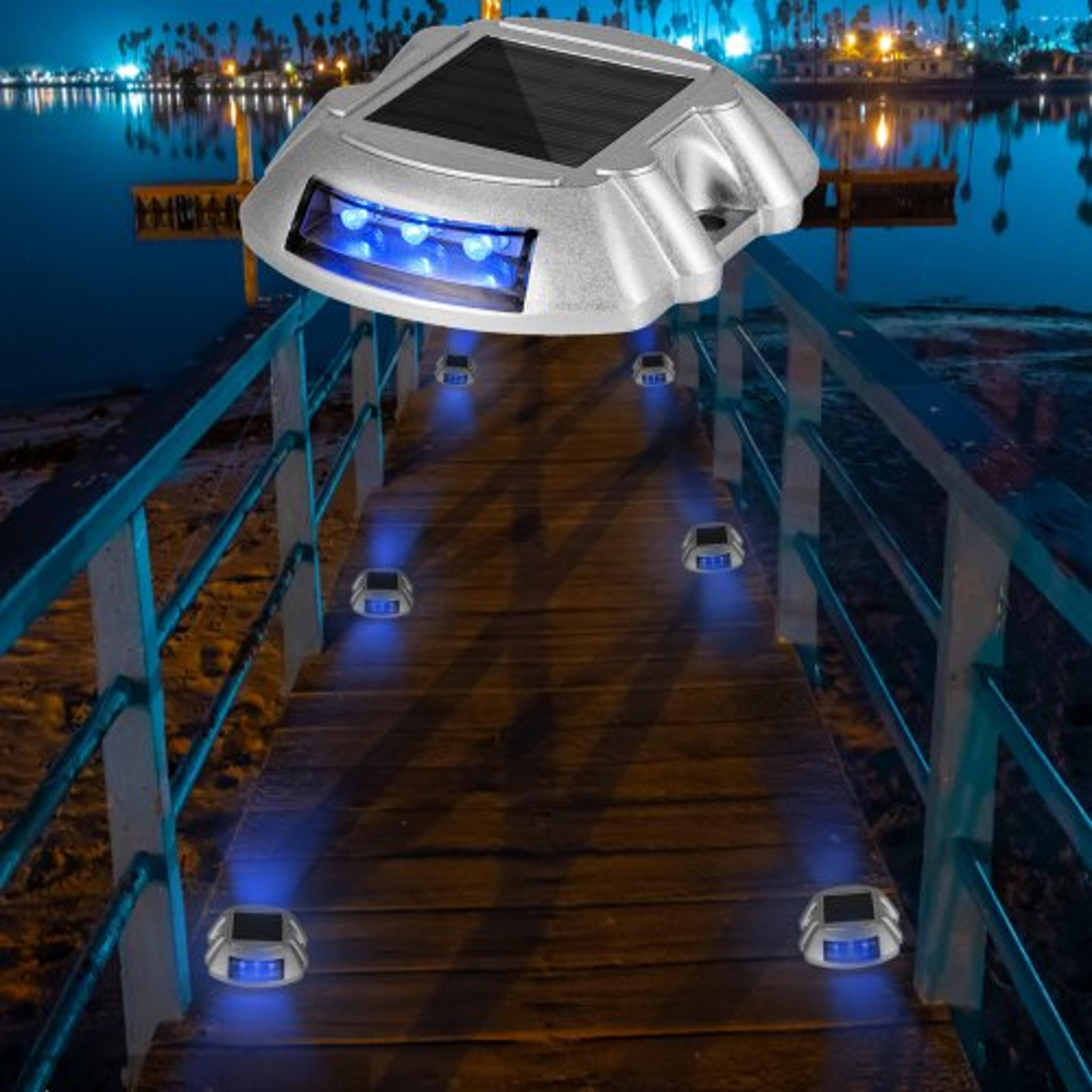 solar dock lights 24-pack, ultra-bright blue led pathway markers for driveway, sidewalk & steps