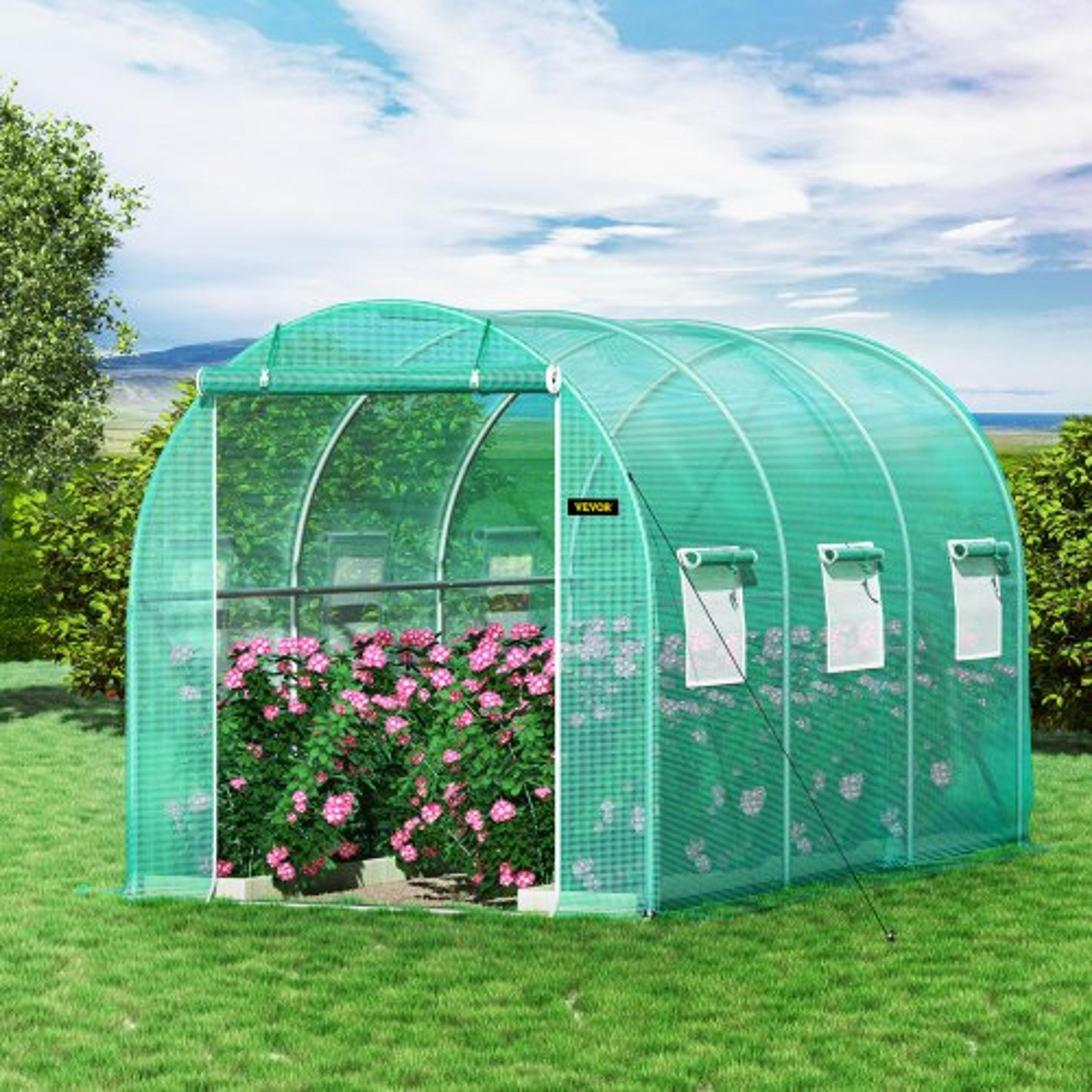12x7x7 ft walk-in tunnel greenhouse, portable plant hot house with galvanized steel frame, zippered door