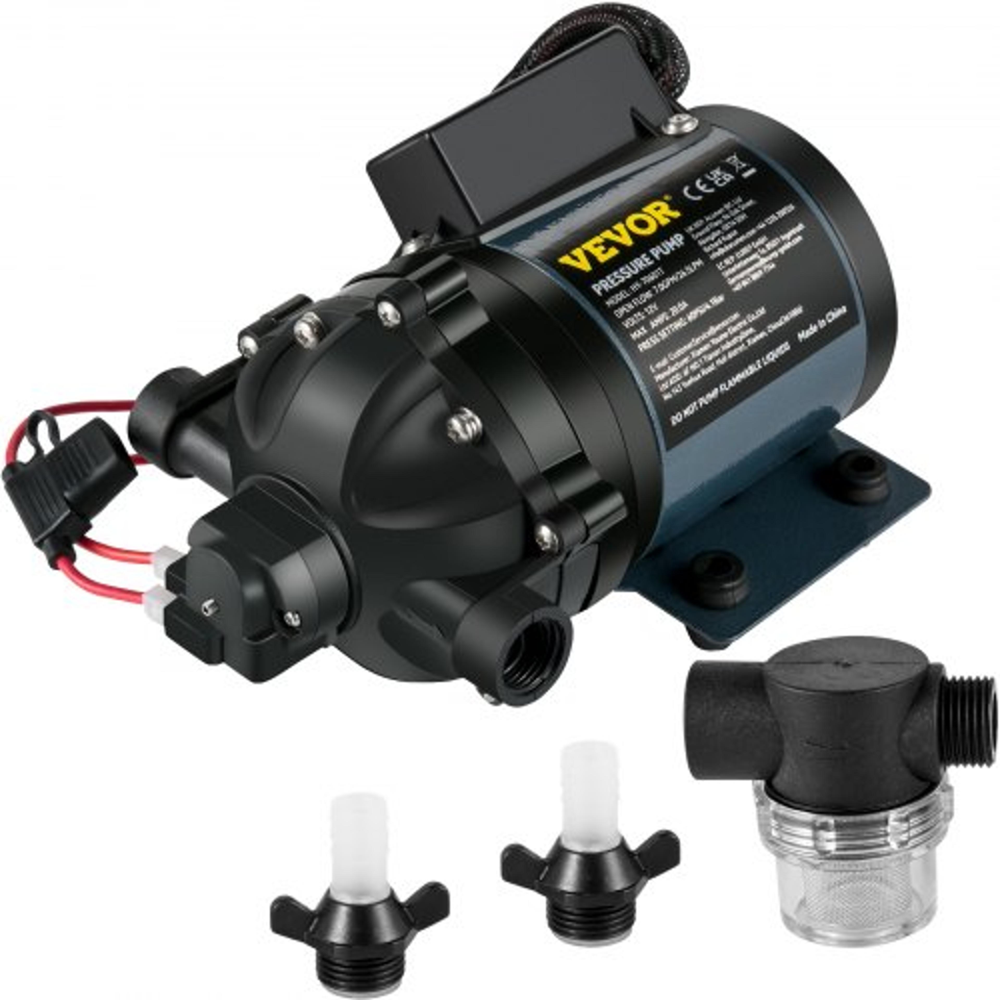 dc washdown pump, gpm psi self priming water pump w/ epdm valve & salt water strainer, for rv, boat, marine deck & yacht