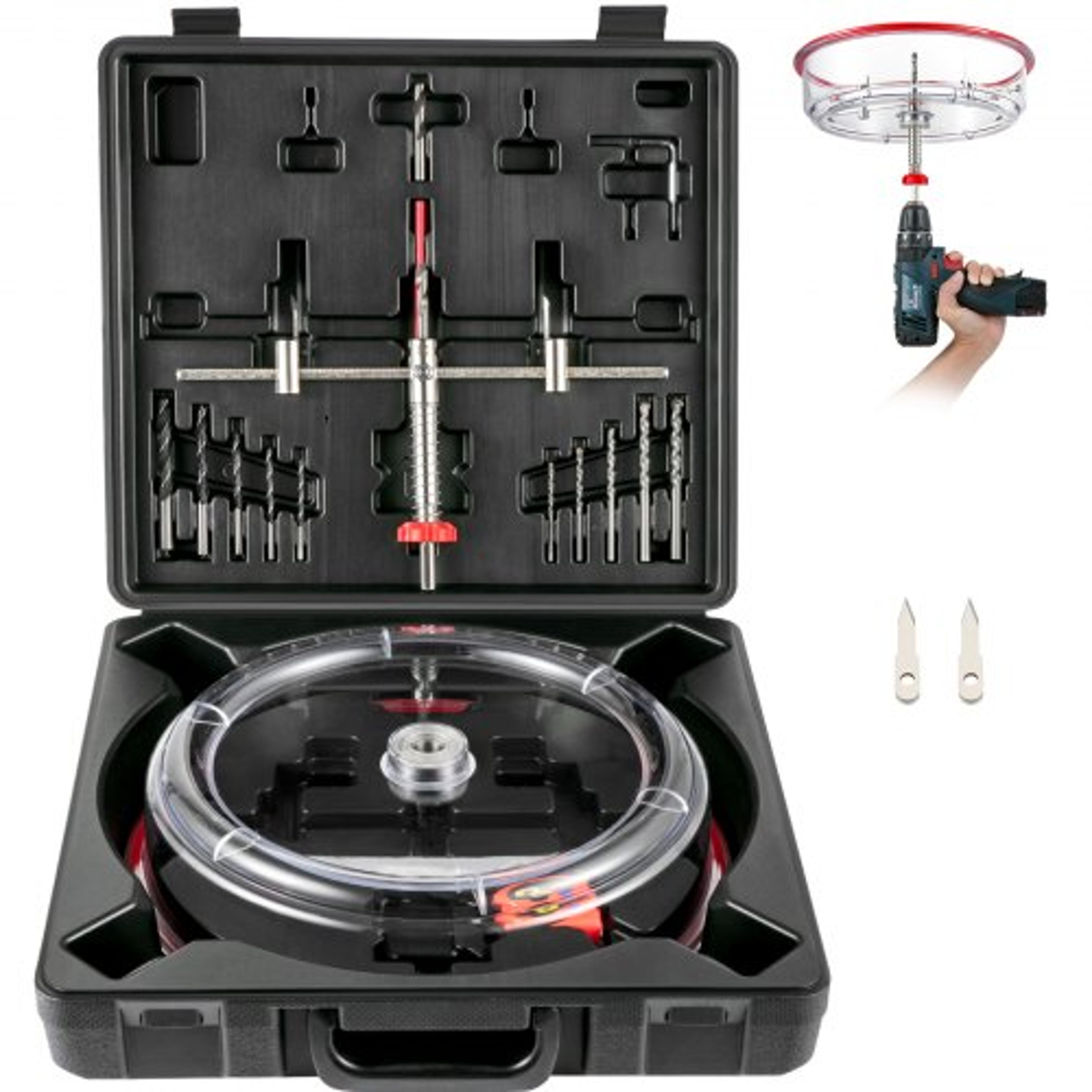 professional adjustable hole saw cutter kit, recessed hole saw with dust shield & two pilot bits for ceiling, vent