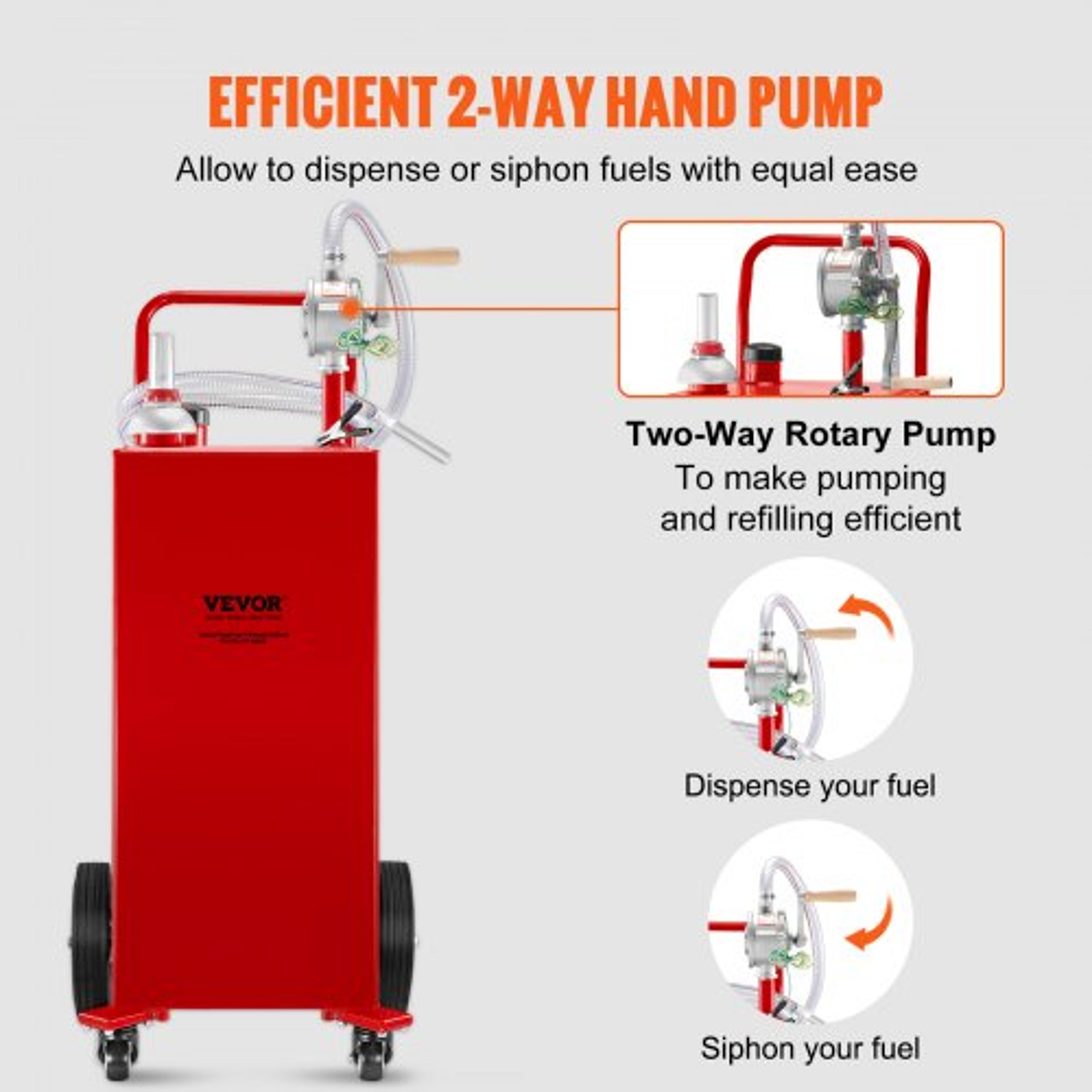 35 Gallon Fuel Storage Tank HeavyDuty Steel Gas Caddy W Manual Pump  4 Wheels Transport Gasoline 3