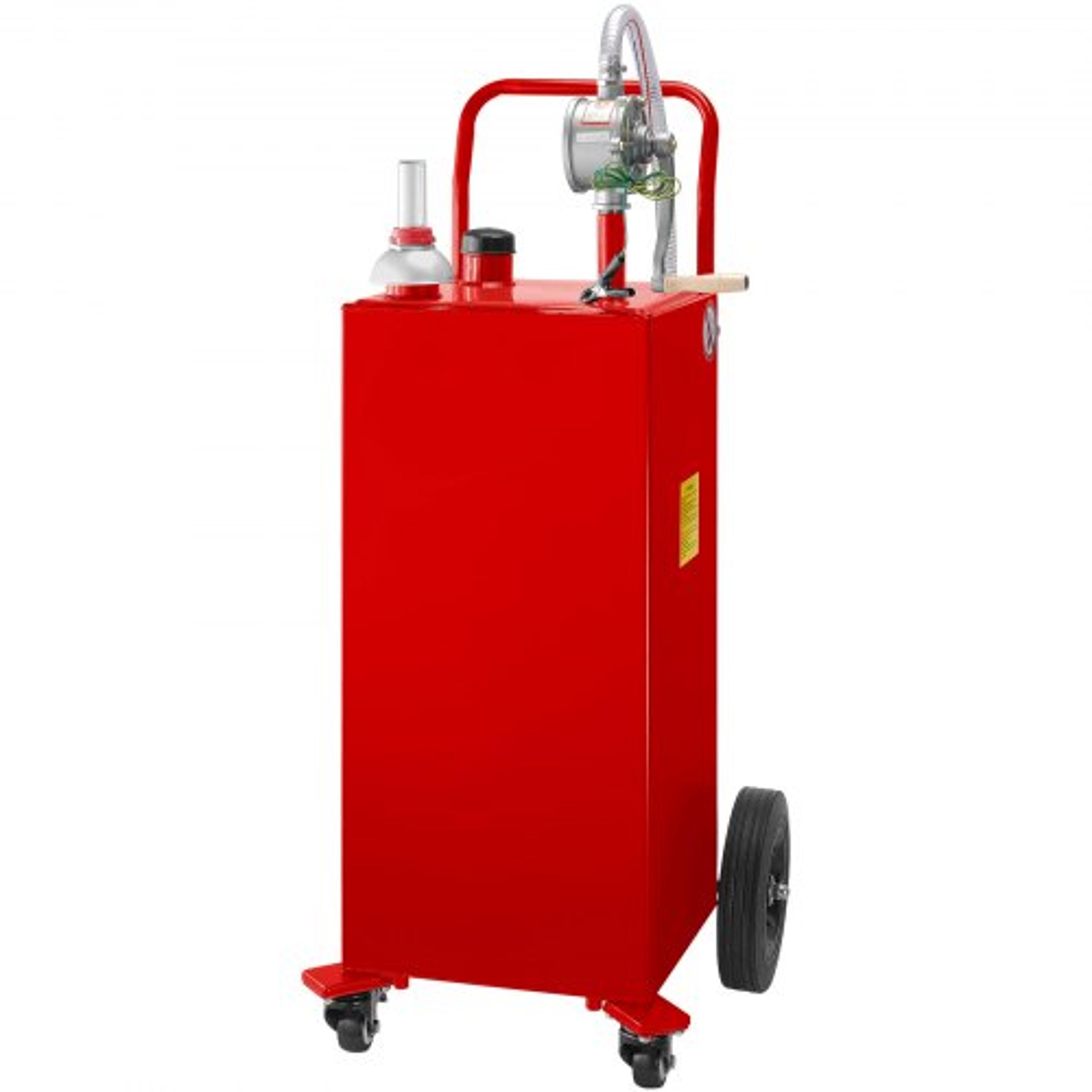 35 Gallon Fuel Storage Tank HeavyDuty Steel Gas Caddy W Manual Pump  4 Wheels Transport Gasoline 8