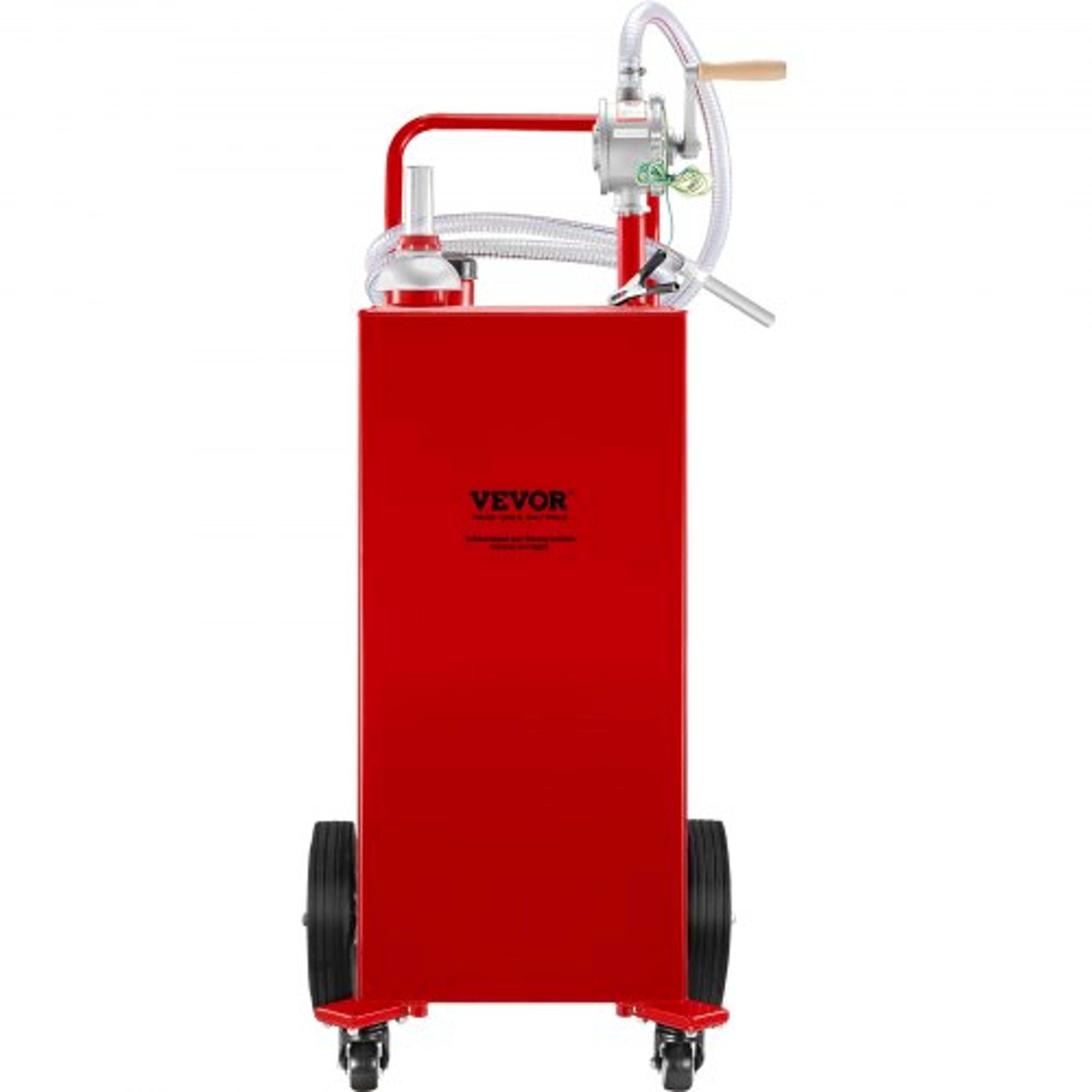 35 Gallon Fuel Storage Tank HeavyDuty Steel Gas Caddy W Manual Pump  4 Wheels Transport Gasoline 9