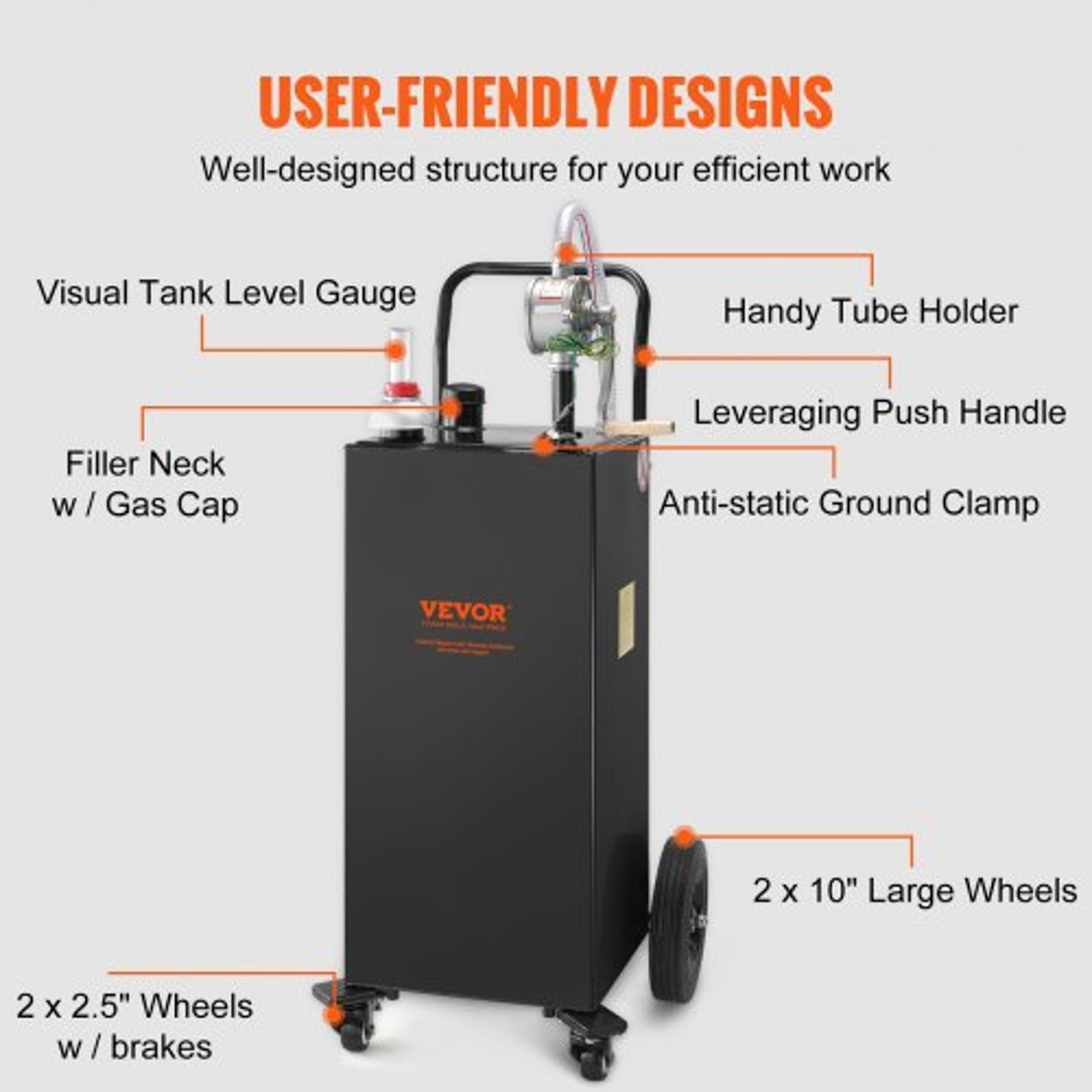 35Gallon Fuel Caddy HeavyDuty Gas Storage Tank W Manual Transfer Pump  4 Wheels Portable DieselGaso 4