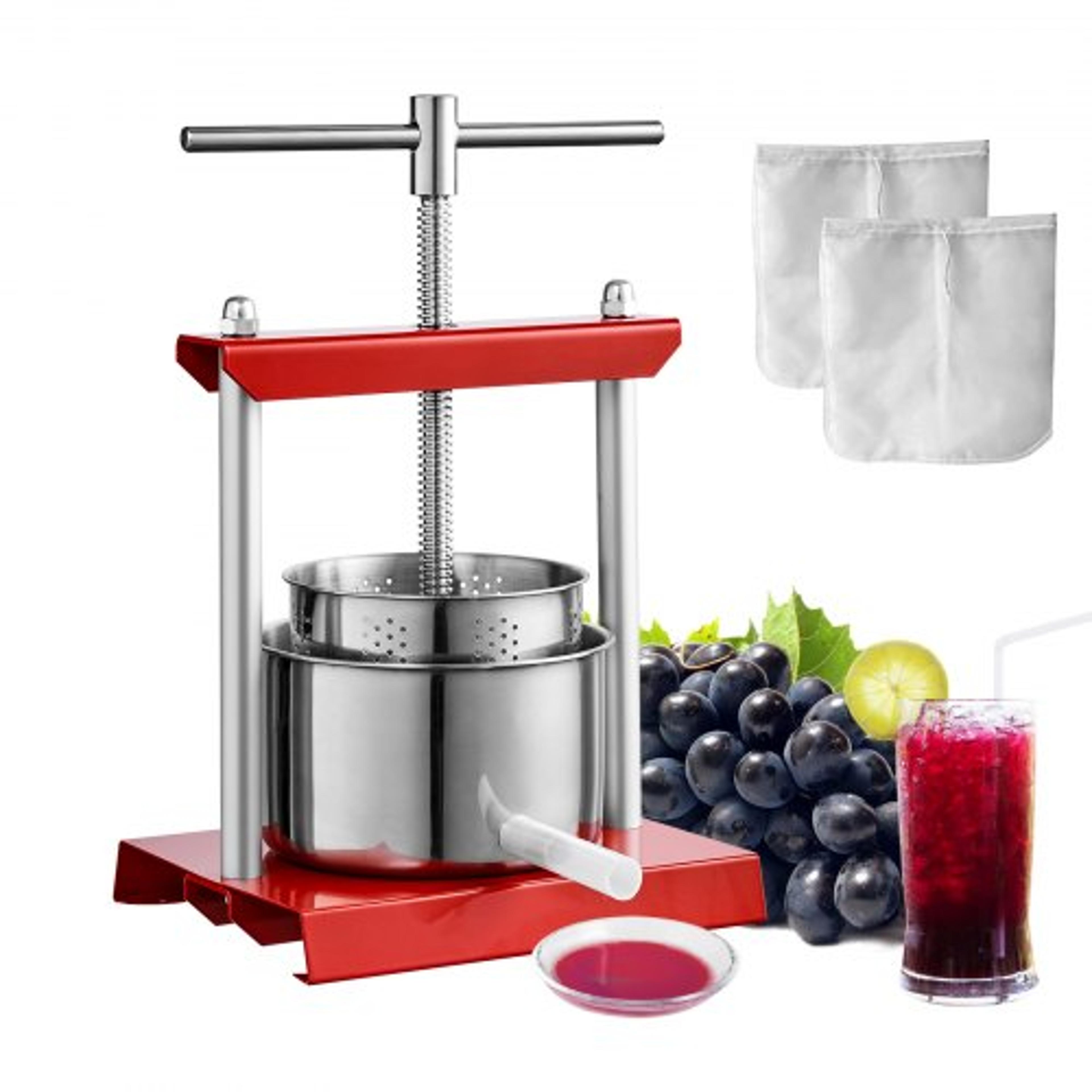 6l manual fruit wine press with stainless steel barrels for juice, cider & tinctures