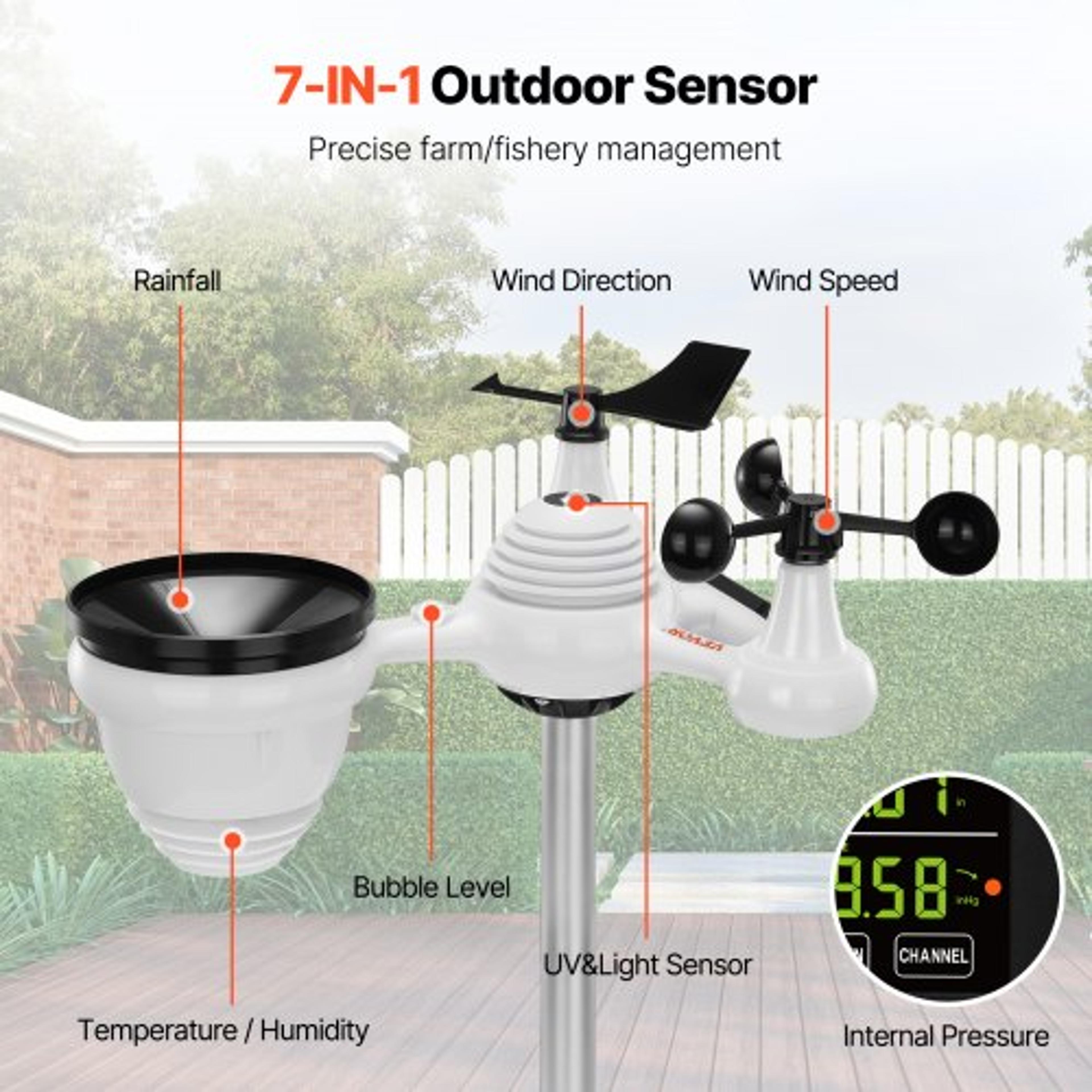 7in1 Wireless Weather Station With 75 Display Rain Gauge  Forecast Alerts 1