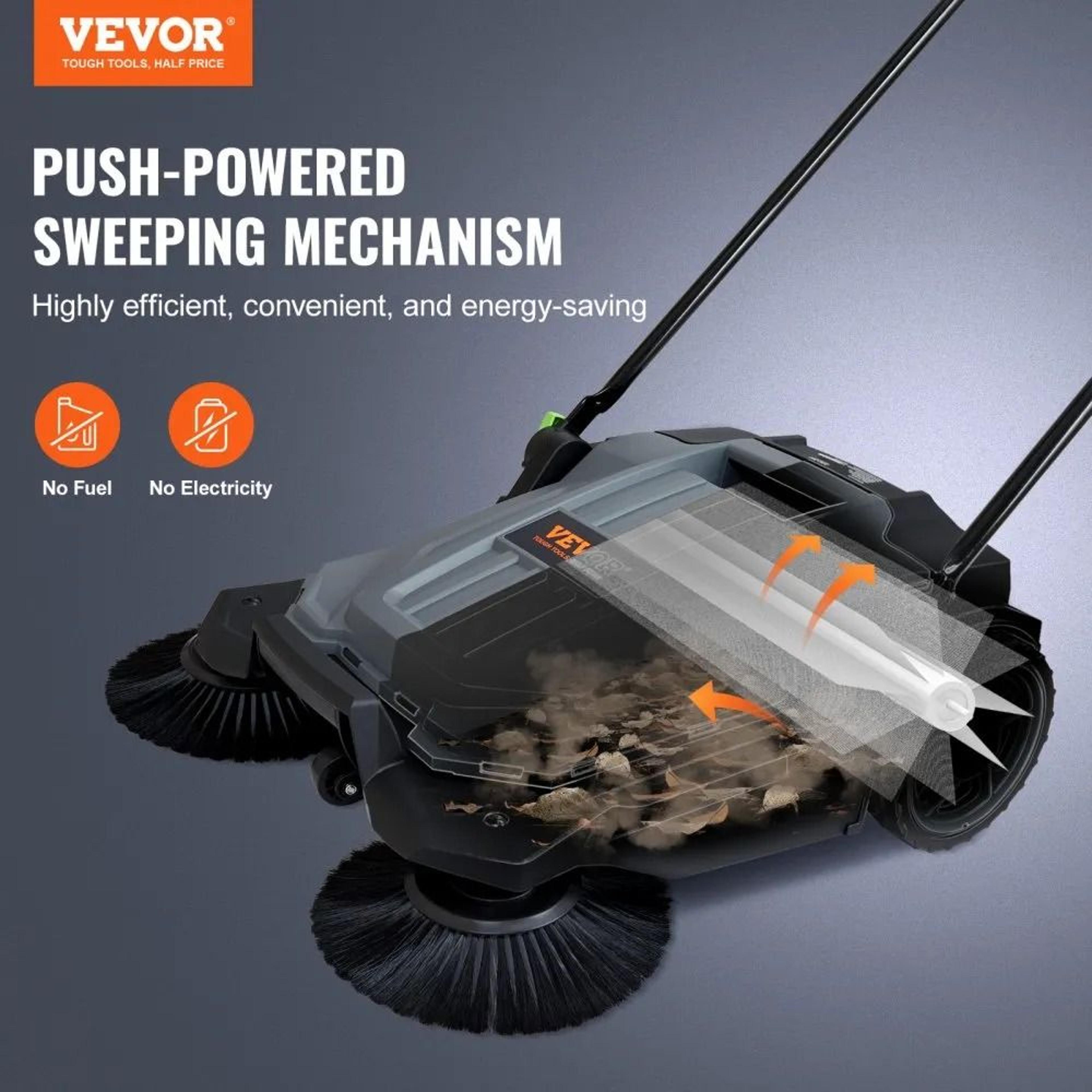 Manual Walkbehind Floor Sweeper Sweeping Width NonElectric Hand Push Gallon Waste Container Adjusta 4