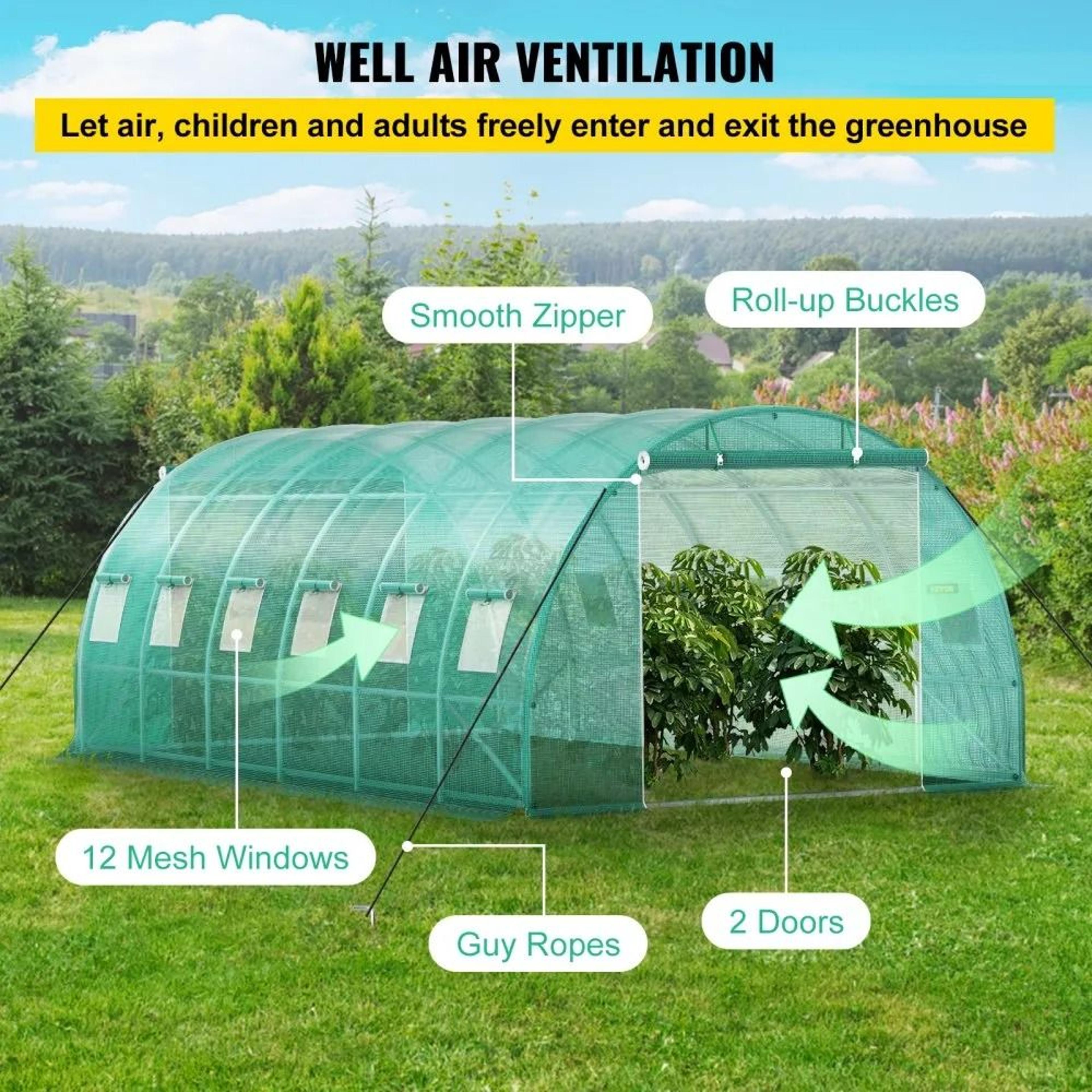 Walkin Tunnel Greenhouse Portable Plant Hot House Galvanized Steel Hoops Rollup Windows Zippered Do 3