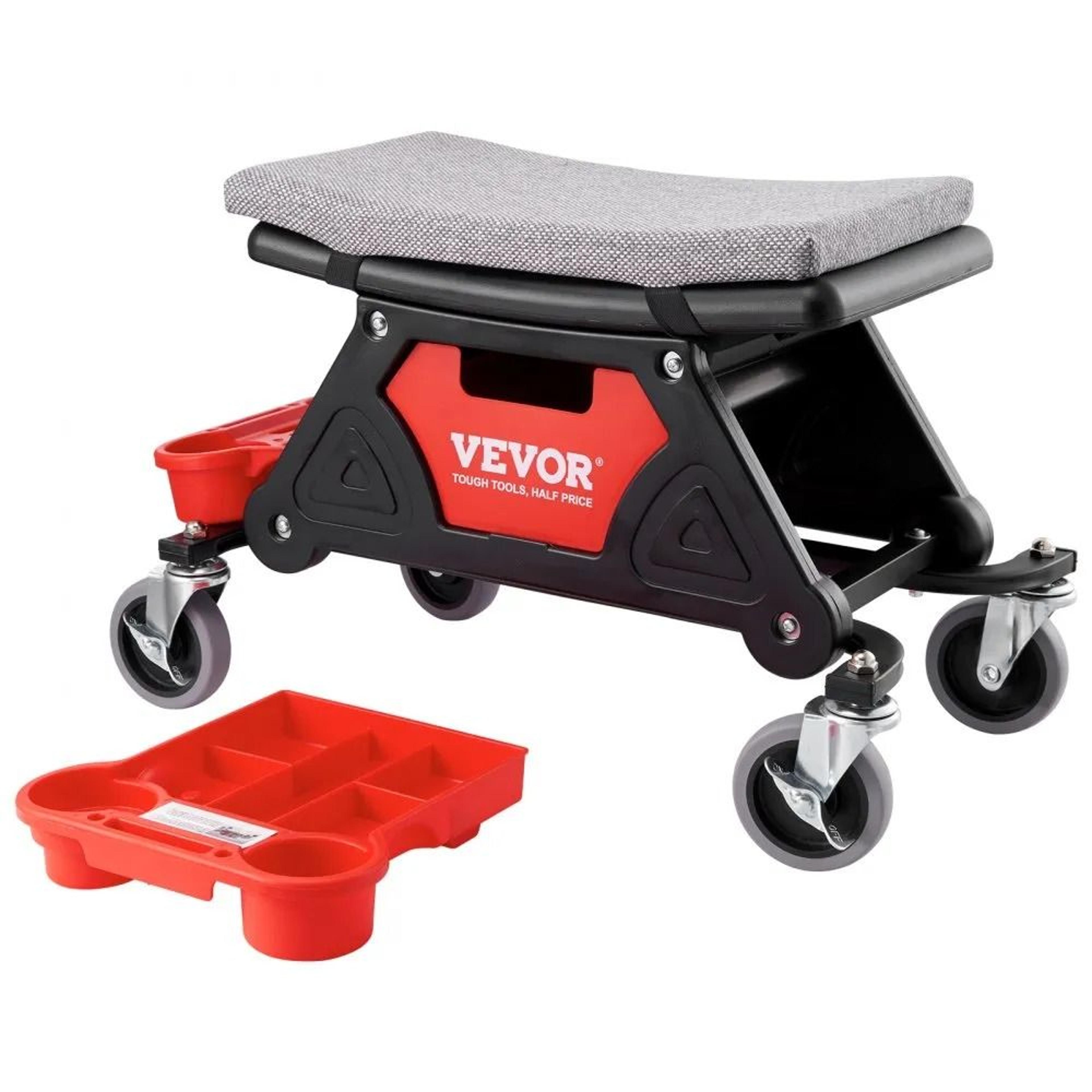 rolling mechanic seat, high lbs capacity mechanics stool, heavy duty roller creeper with drawer and tool trays