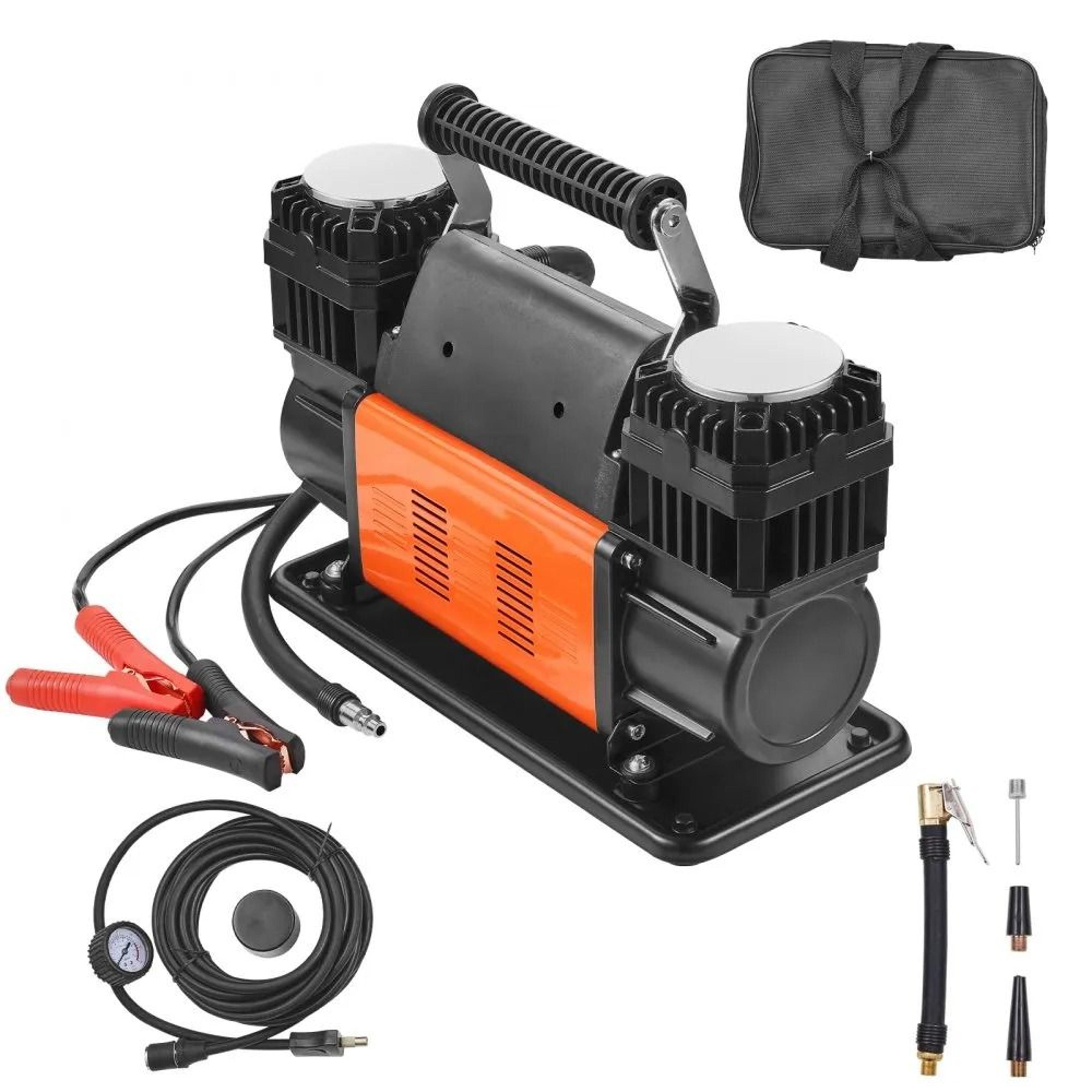 dual cylinder portable tire inflator, psi offroad air pump, cfm heavy duty air compressor