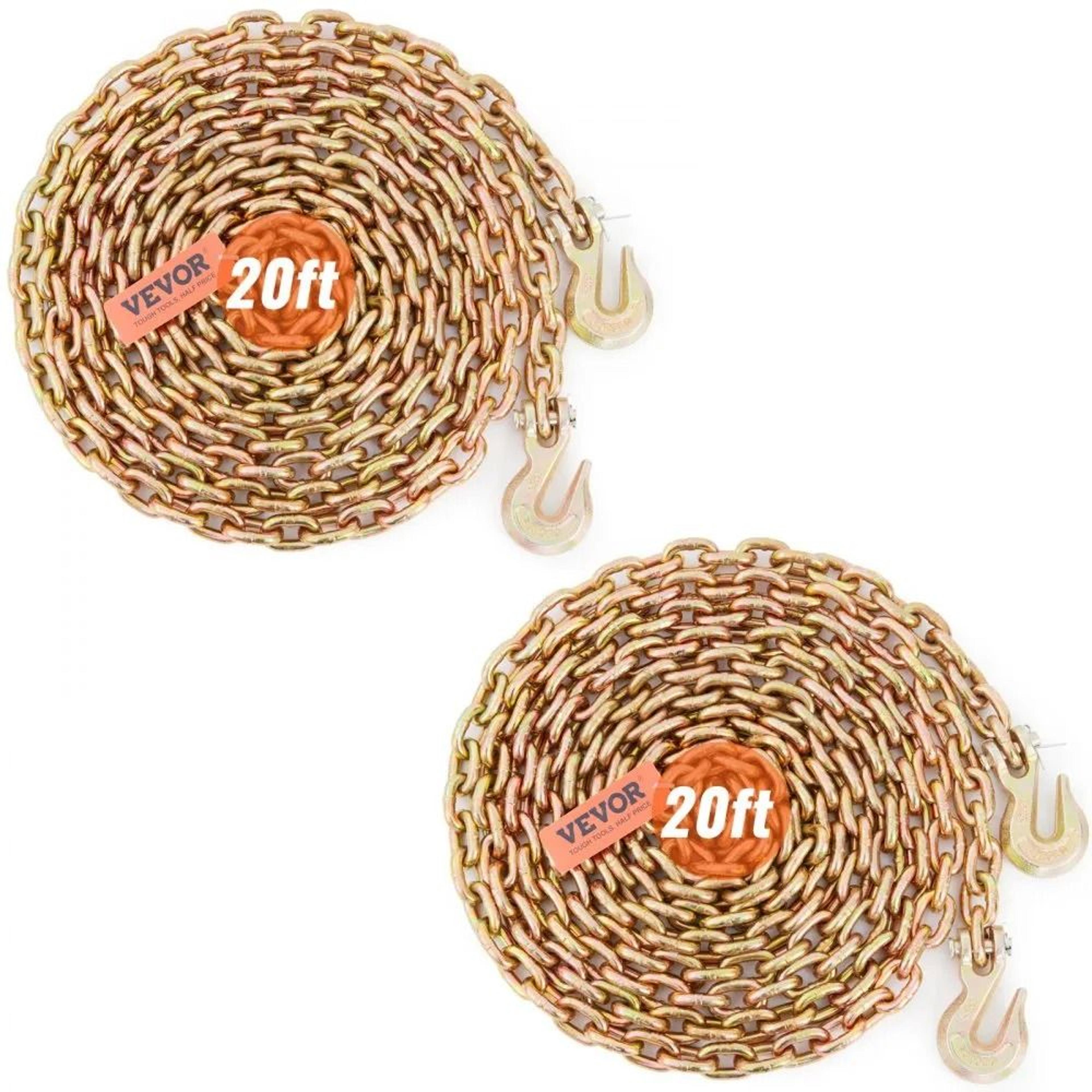 heavy duty tow chain tie down with grab hooks, galvanized steel transport binder chain, working load limit