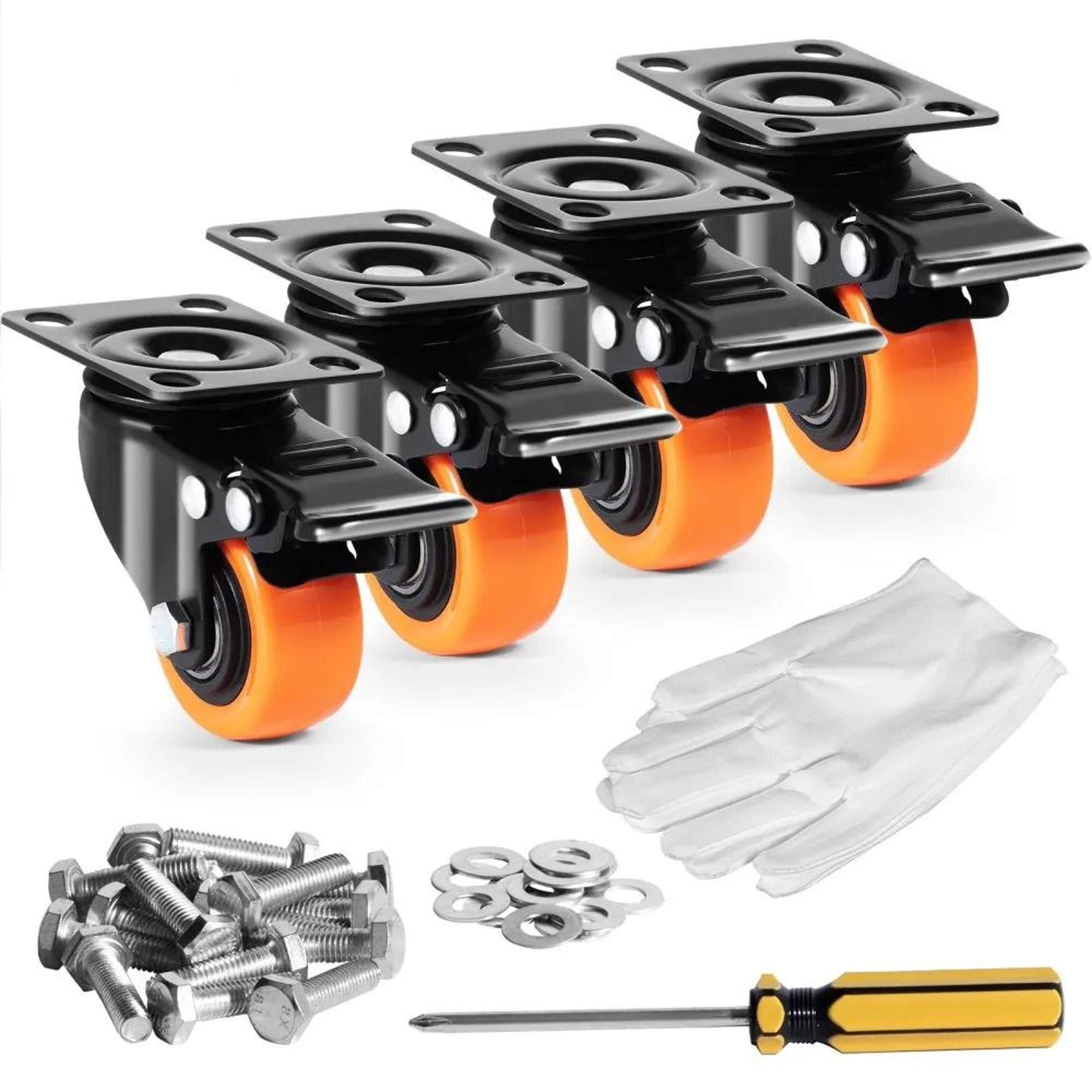 set of caster wheels, swivel plate casters, heavy duty, pvc non-marking, dual locking security wheels