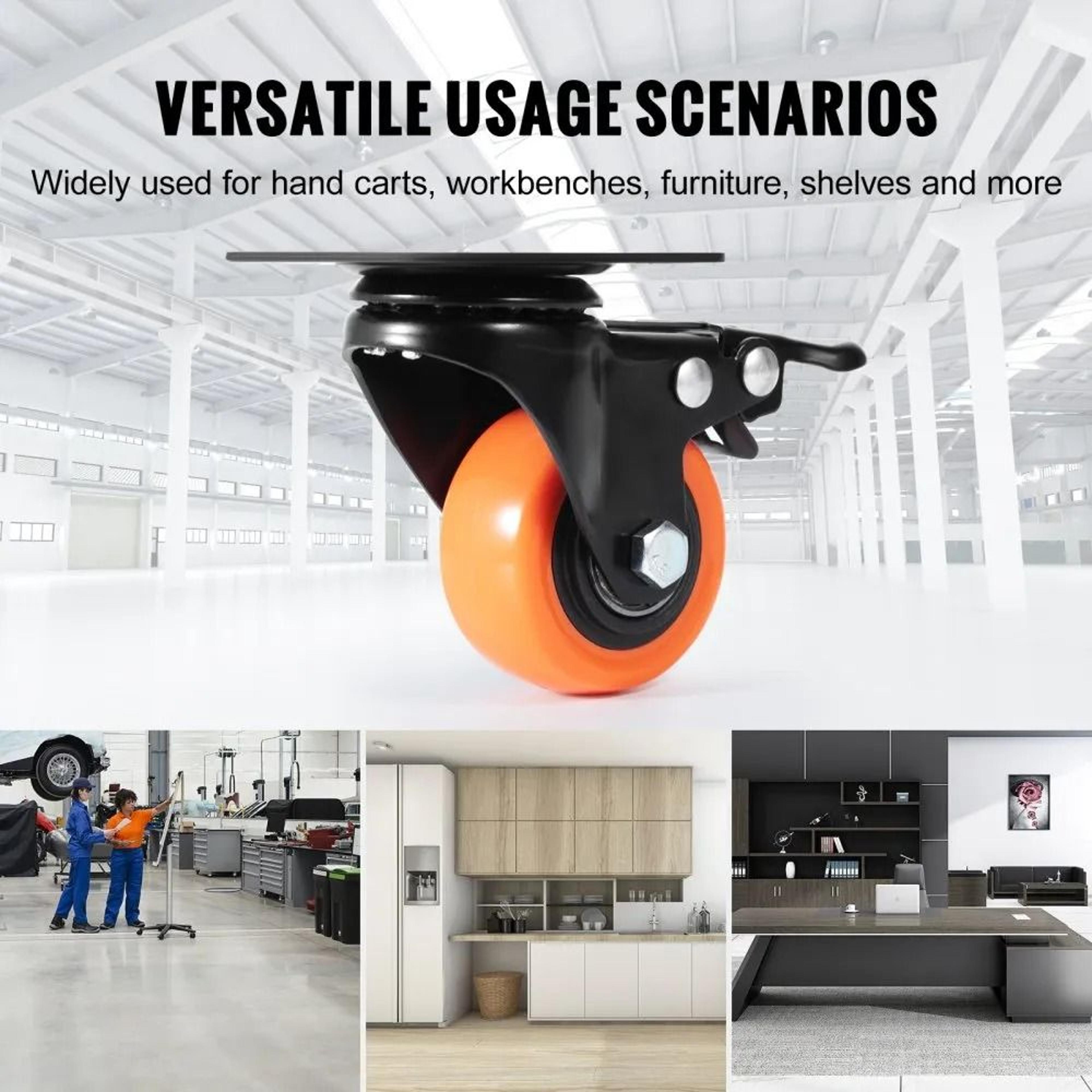 Set Of Caster Wheels Swivel Plate Casters Heavy Duty PVC NonMarking Dual Locking Security Wheels 1
