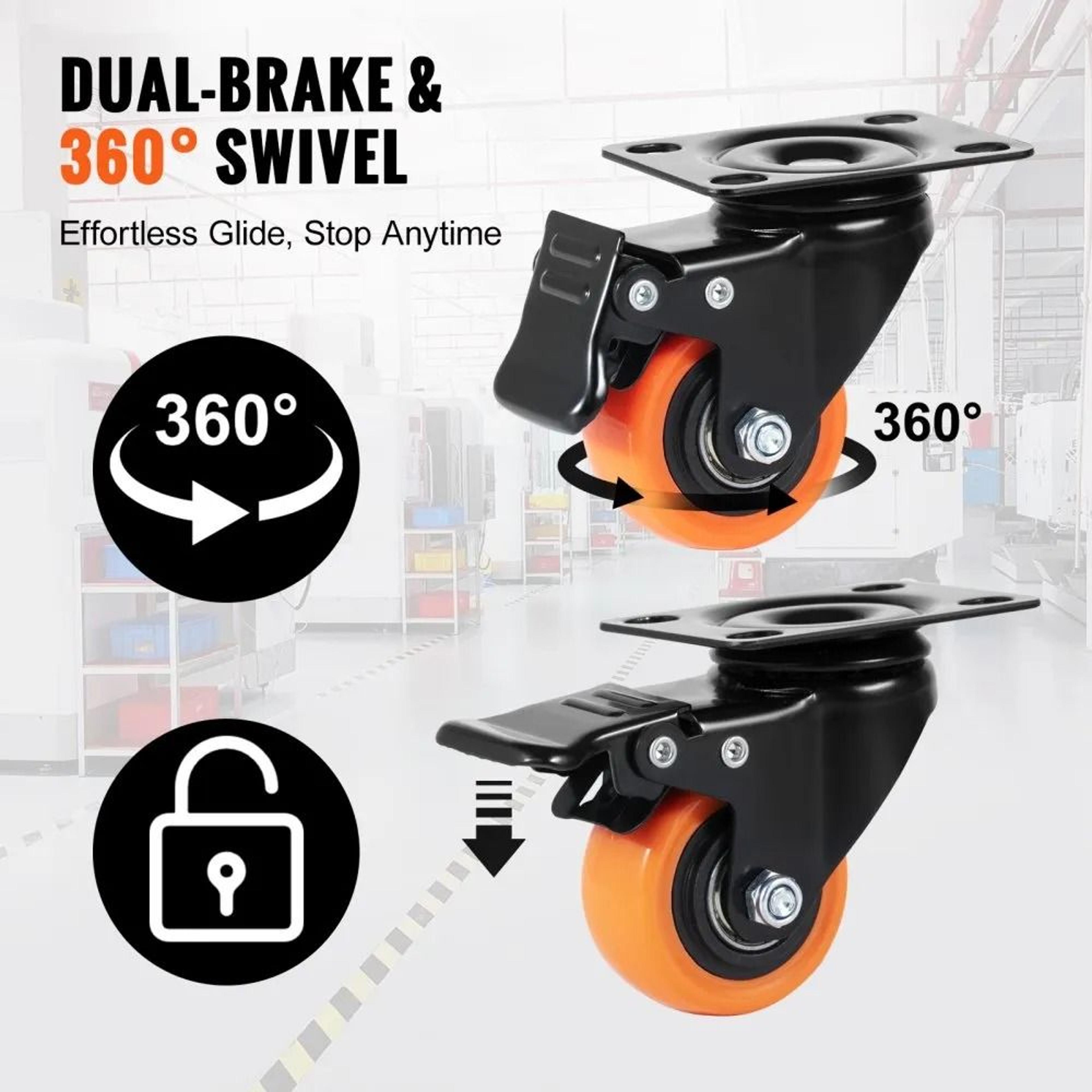 Set Of Caster Wheels Swivel Plate Casters Heavy Duty PVC NonMarking Dual Locking Security Wheels 3