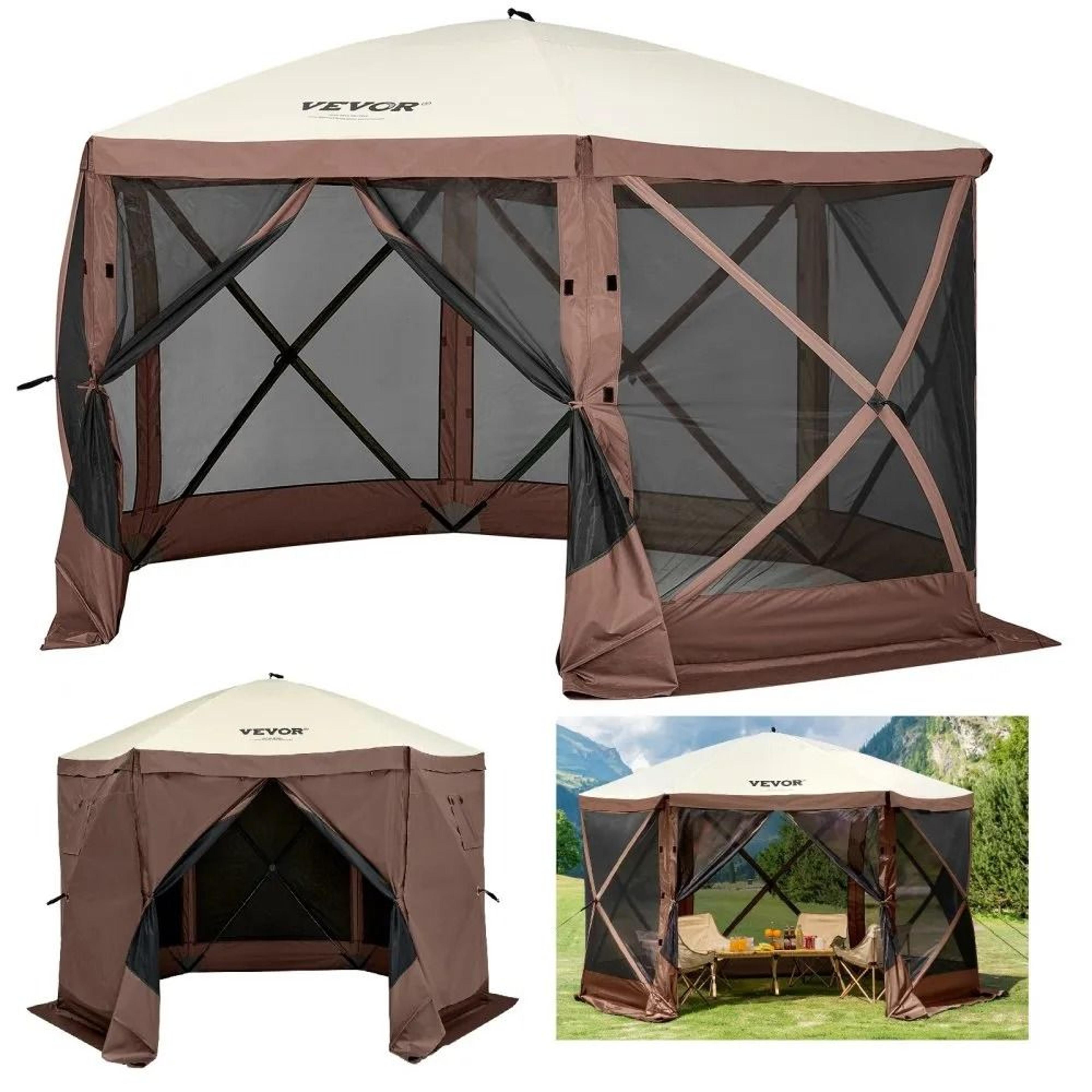 pop up camping gazebo, sided canopy shelter tent with mesh windows, portable screen tent for lawn, backyard and outdoor