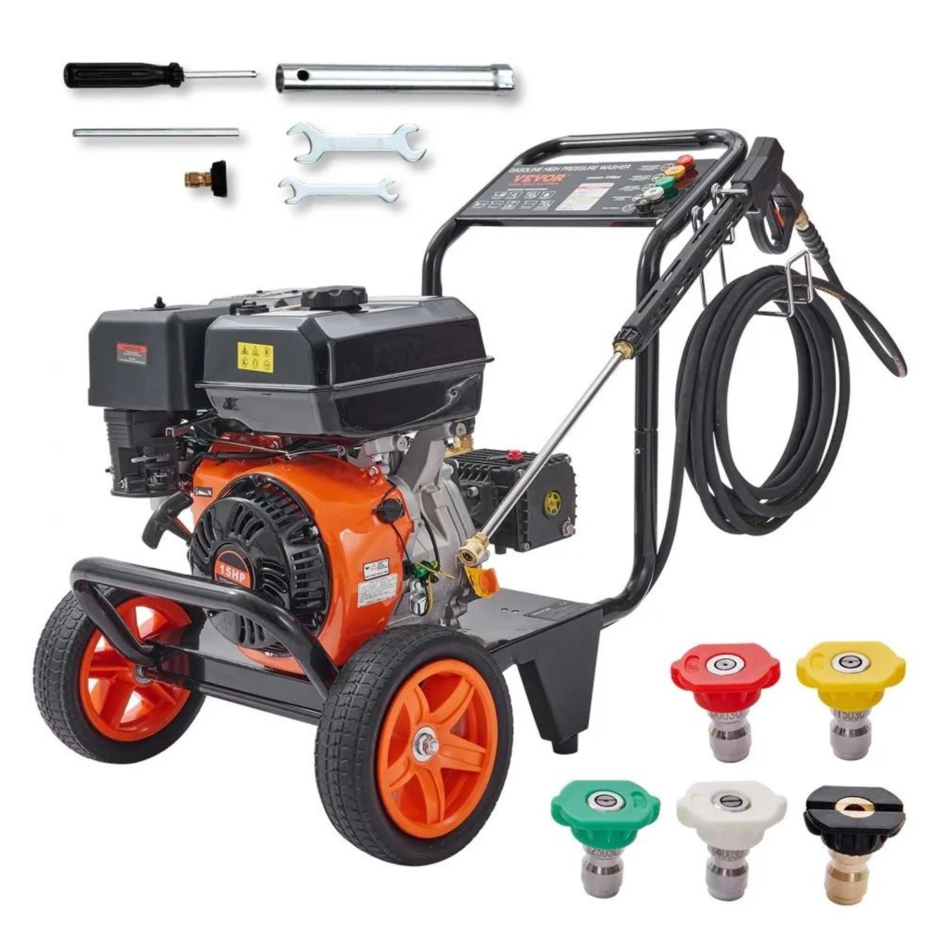 gpm gas powered pressure washer, high power copper pump washer, spray gun extension wand, quick connect nozzles