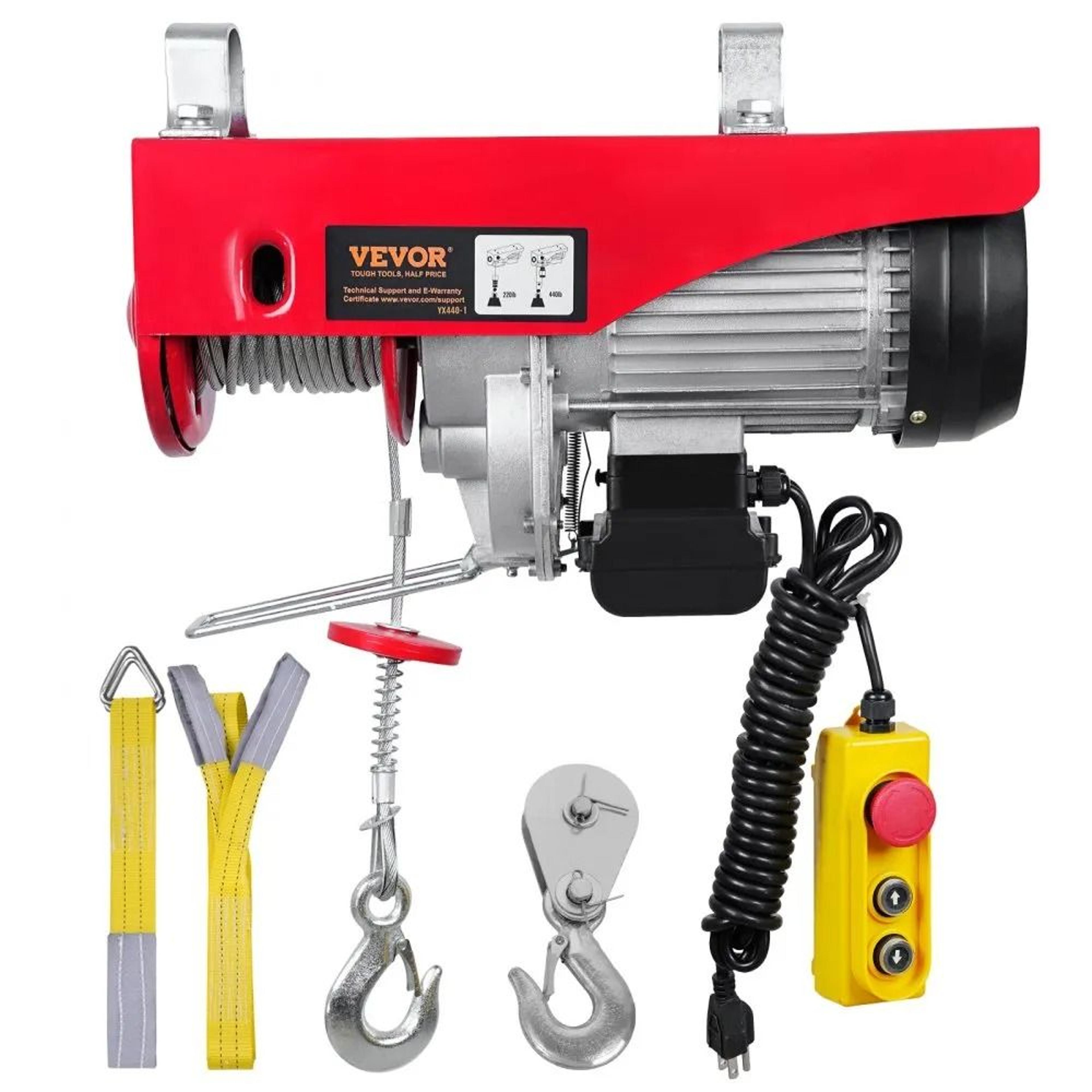 electric hoist winch single cable lifting height, garage hoist with wired control, safe emergency stop switch