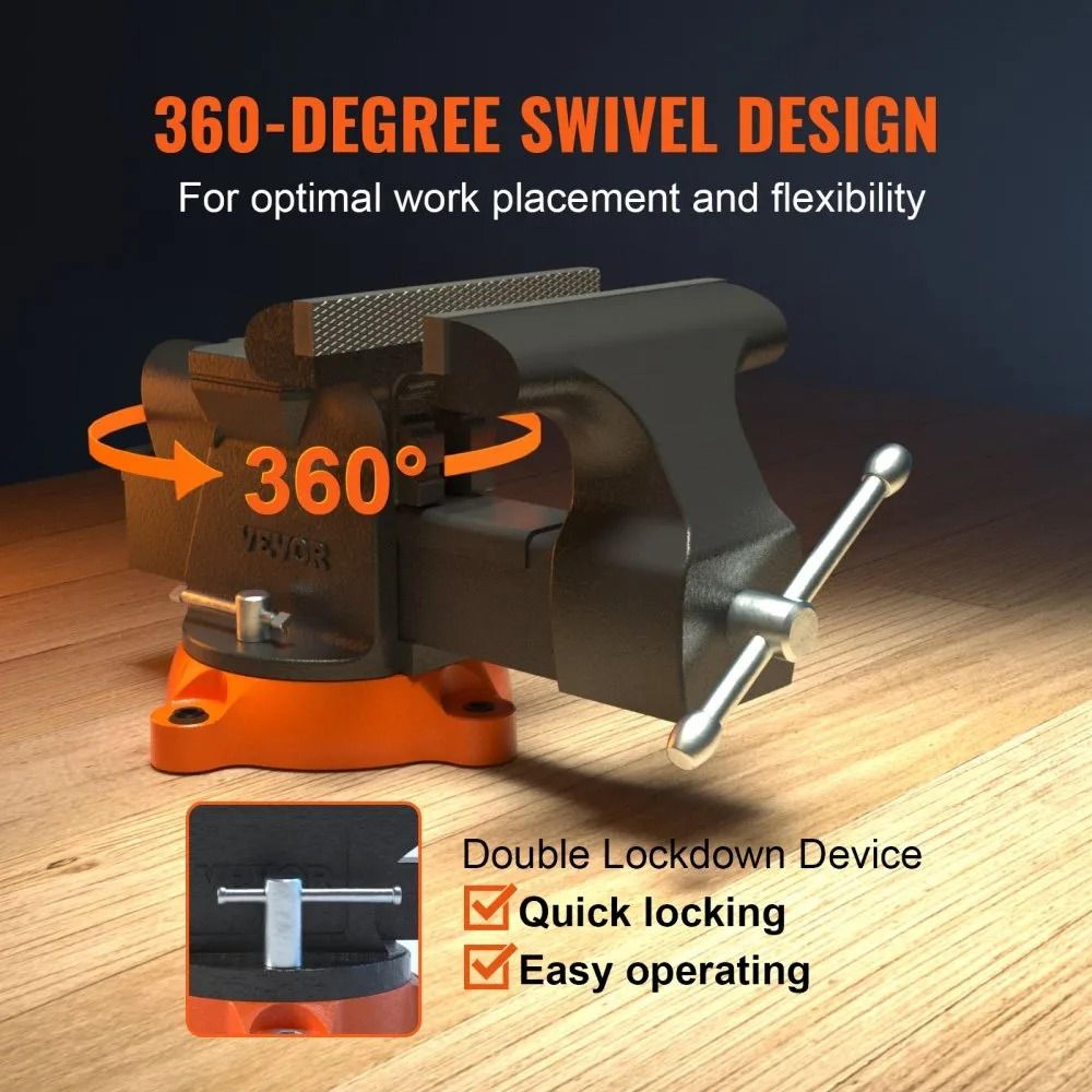 Heavy Duty Bench Vise Rotatable Swivel Base Ductile Iron Anvil For Workshop Clamping 2