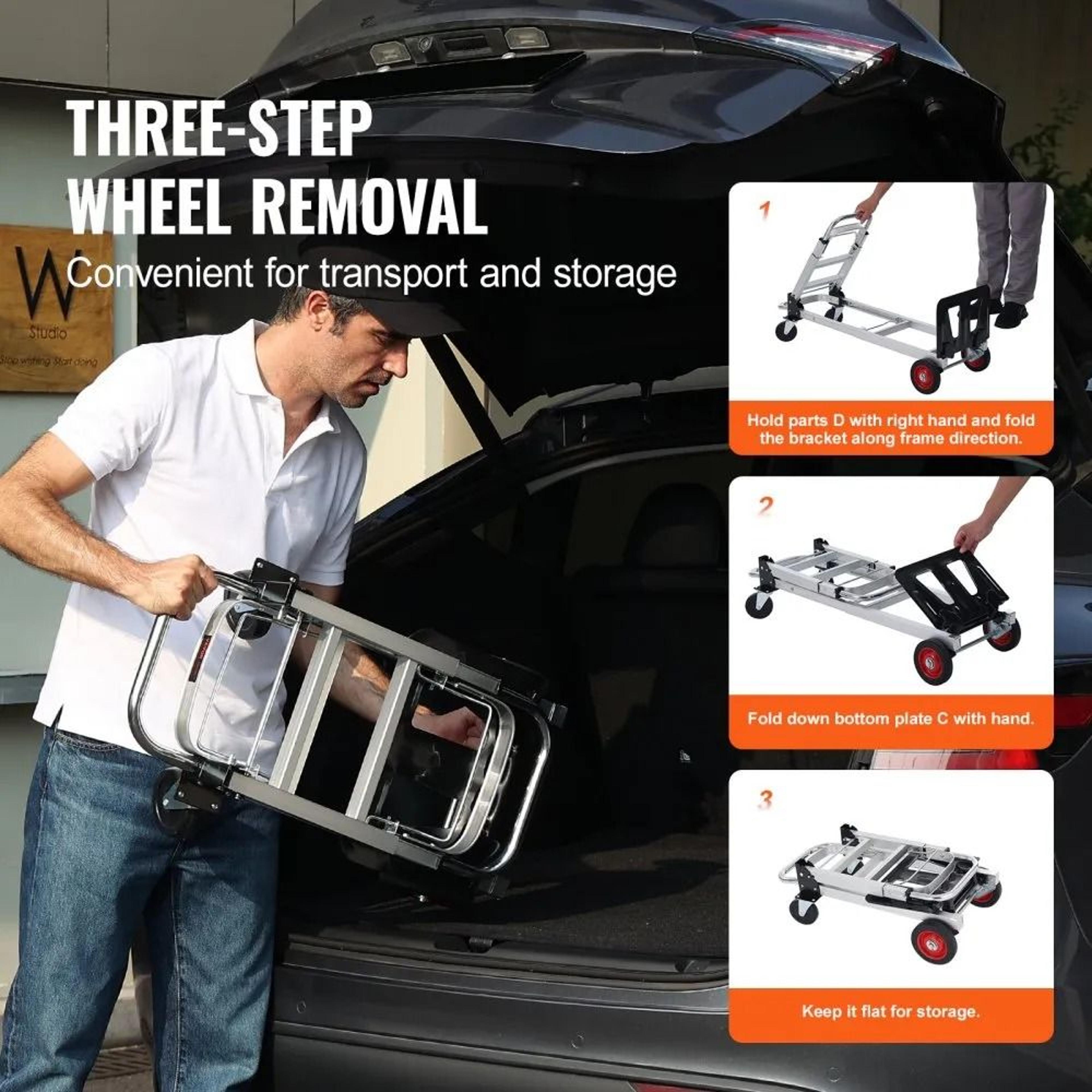 Heavy Duty Aluminum Folding Hand Truck High Lbs Capacity Collapsible Dolly Cart With Rubber Wheels 1