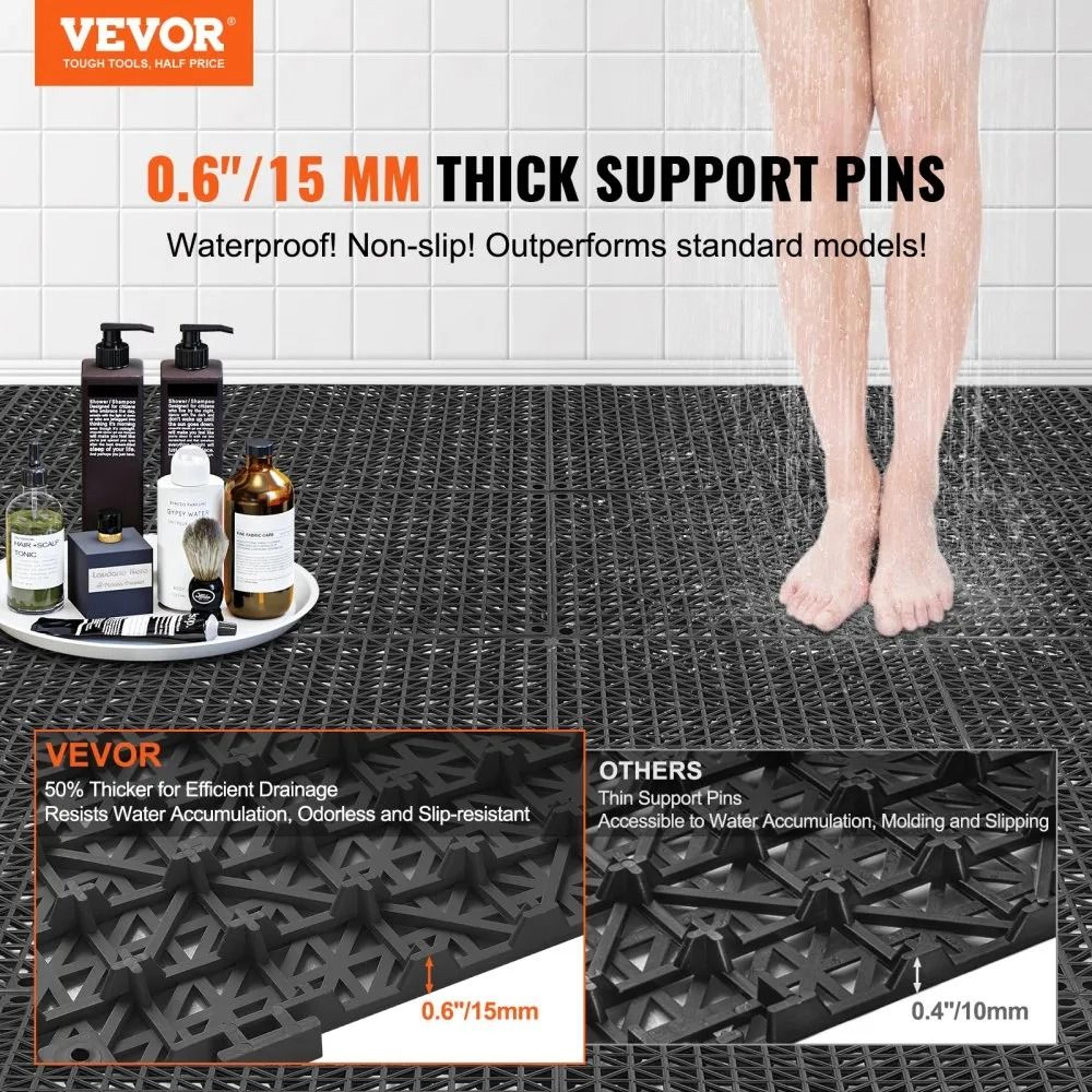 Interlocking Drainage Tiles NonSlip Waterproof Mats For Kitchens Pools Wet Areas 1