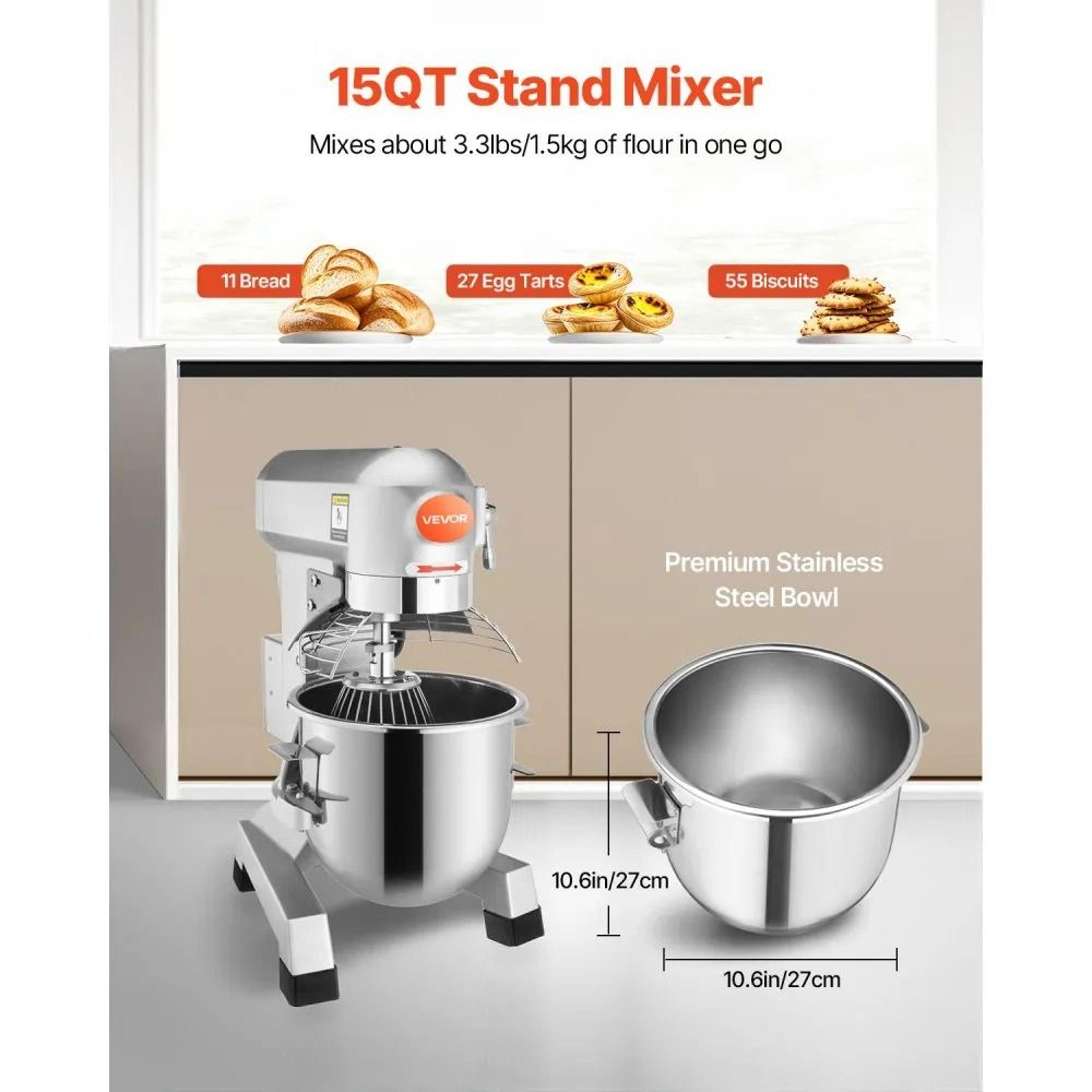 Commercial Food Mixer 600W Heavy Duty Dough Hook Beater For Schools Restaurants Pizzerias 3