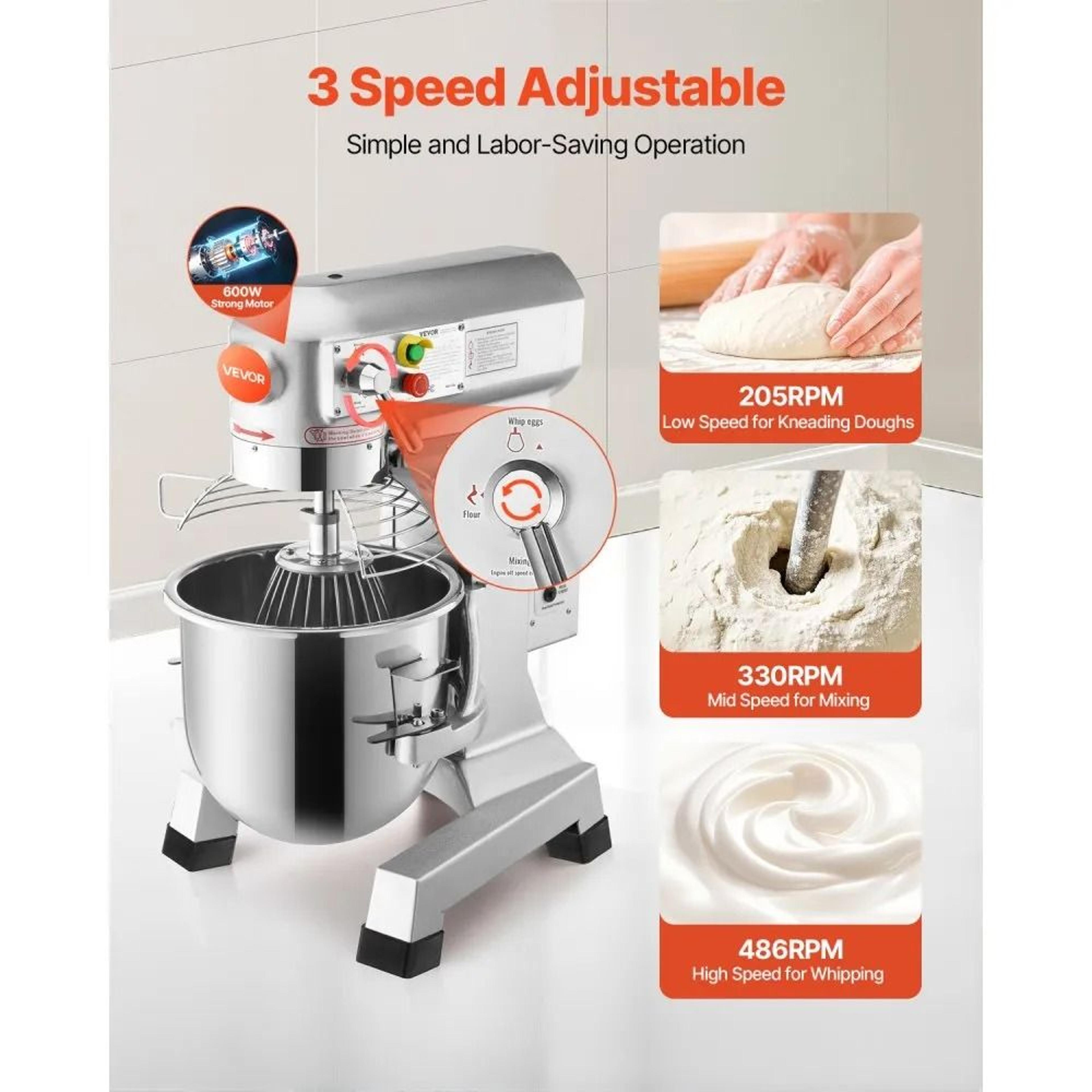 Commercial Food Mixer 600W Heavy Duty Dough Hook Beater For Schools Restaurants Pizzerias 4